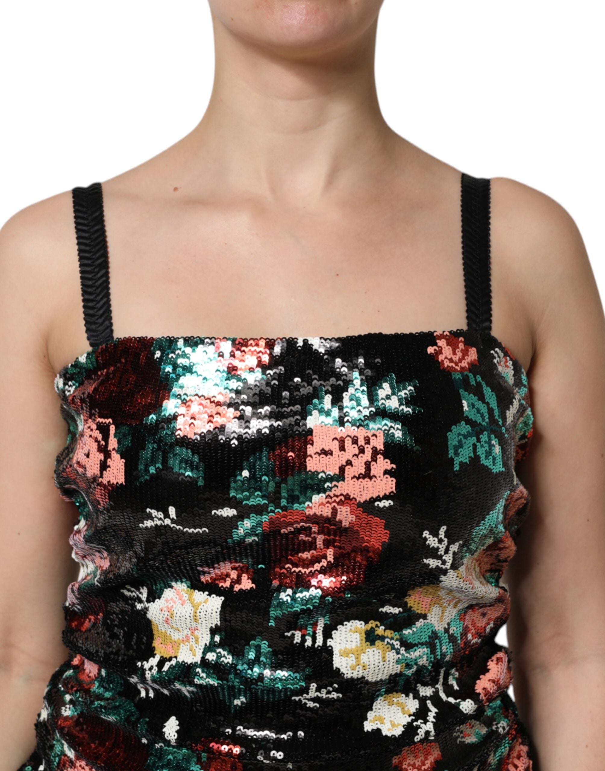 Dolce & Gabbana Black floral sleeveless sheath dress with sequins-5