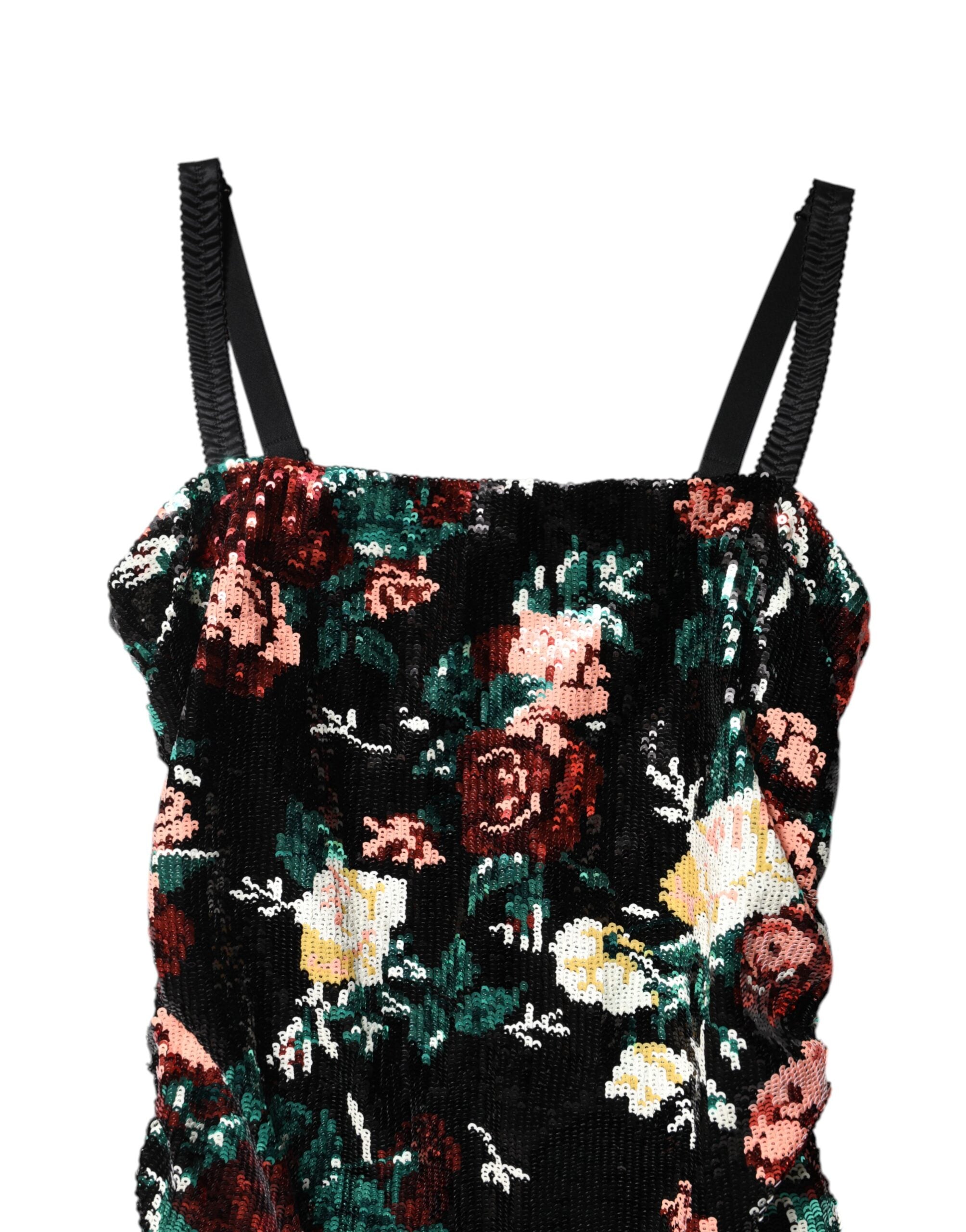 Dolce & Gabbana Black floral sleeveless sheath dress with sequins-6