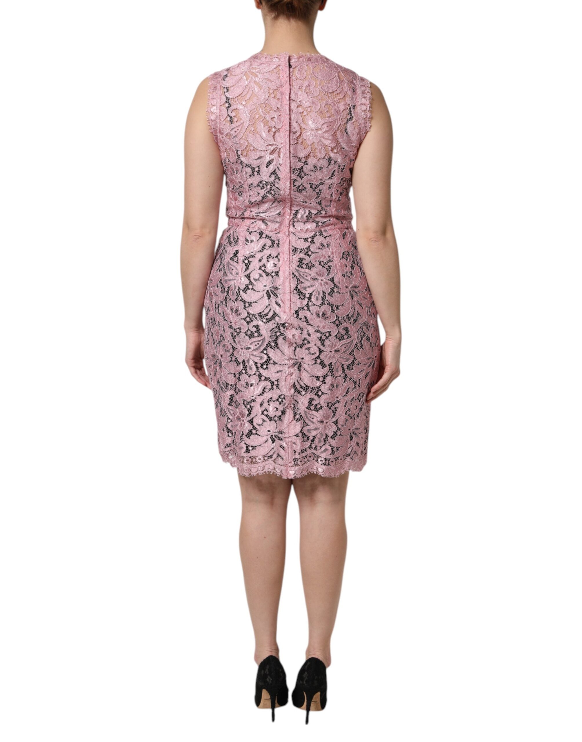 Dolce & Gabbana Pink sleeveless sheath dress with floral lace-4