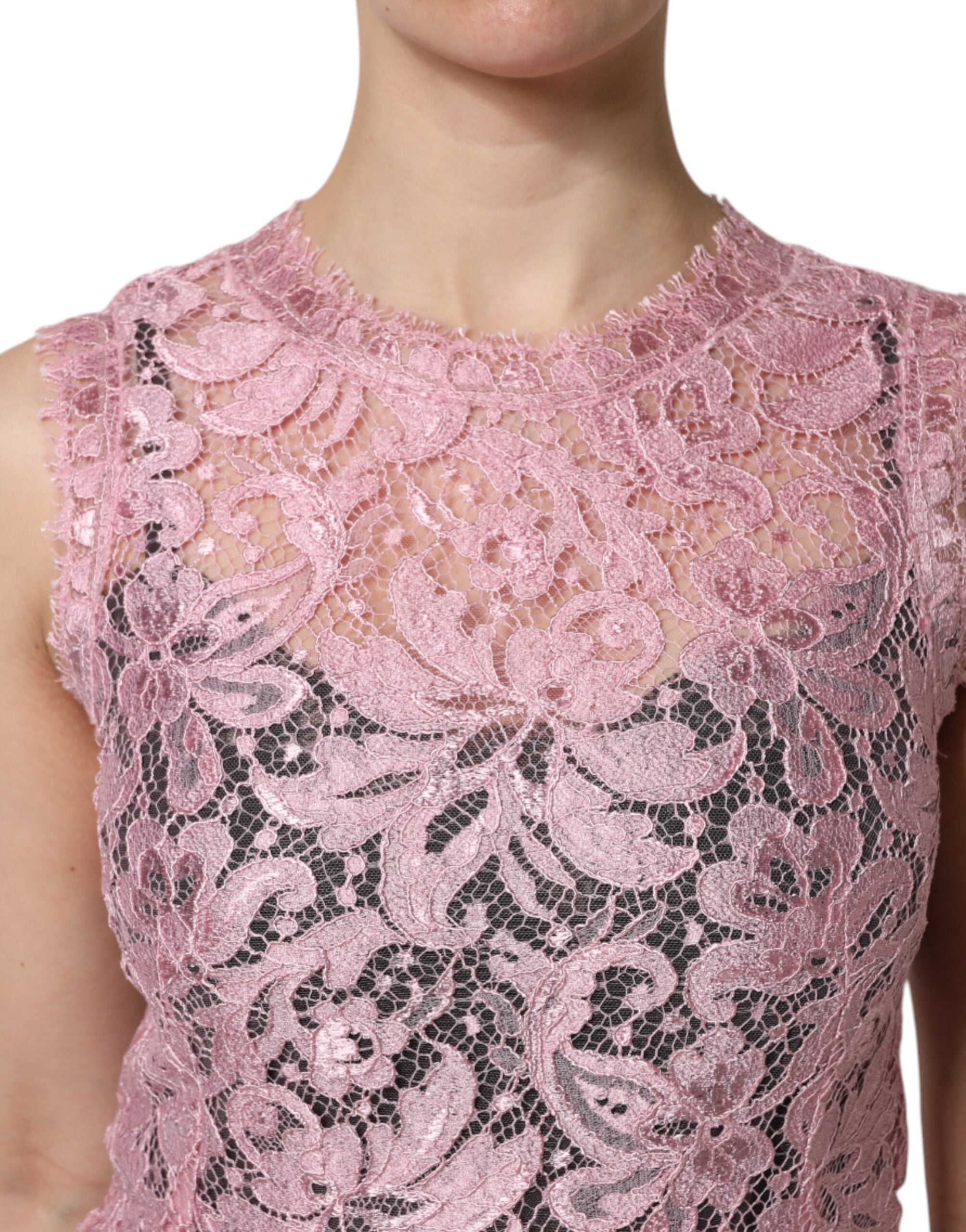 Dolce & Gabbana Pink sleeveless sheath dress with floral lace-5
