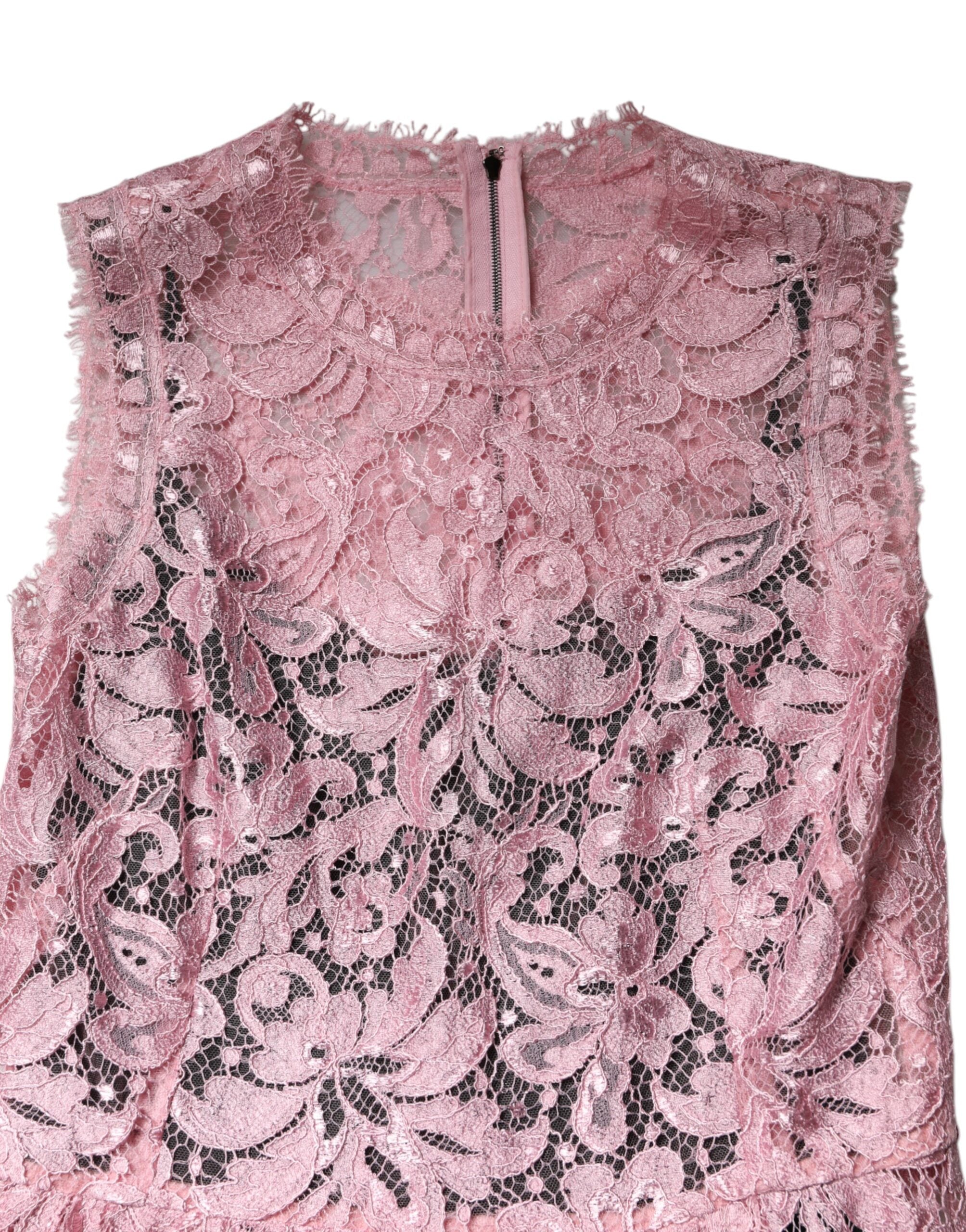 Dolce & Gabbana Pink sleeveless sheath dress with floral lace-7