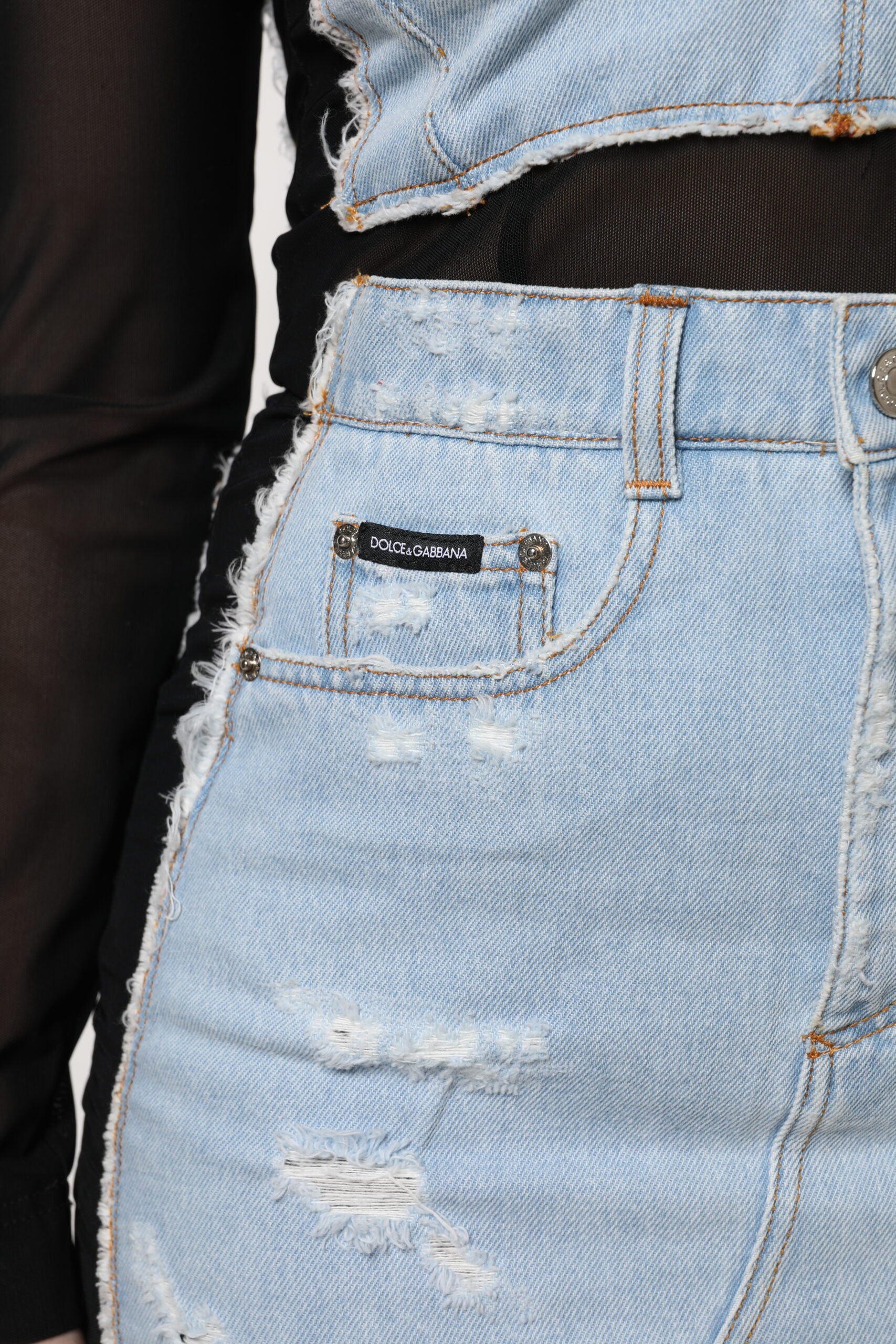 Dolce & Gabbana Schwarz-Blau Langärmeliges Denim-Minikleid-6