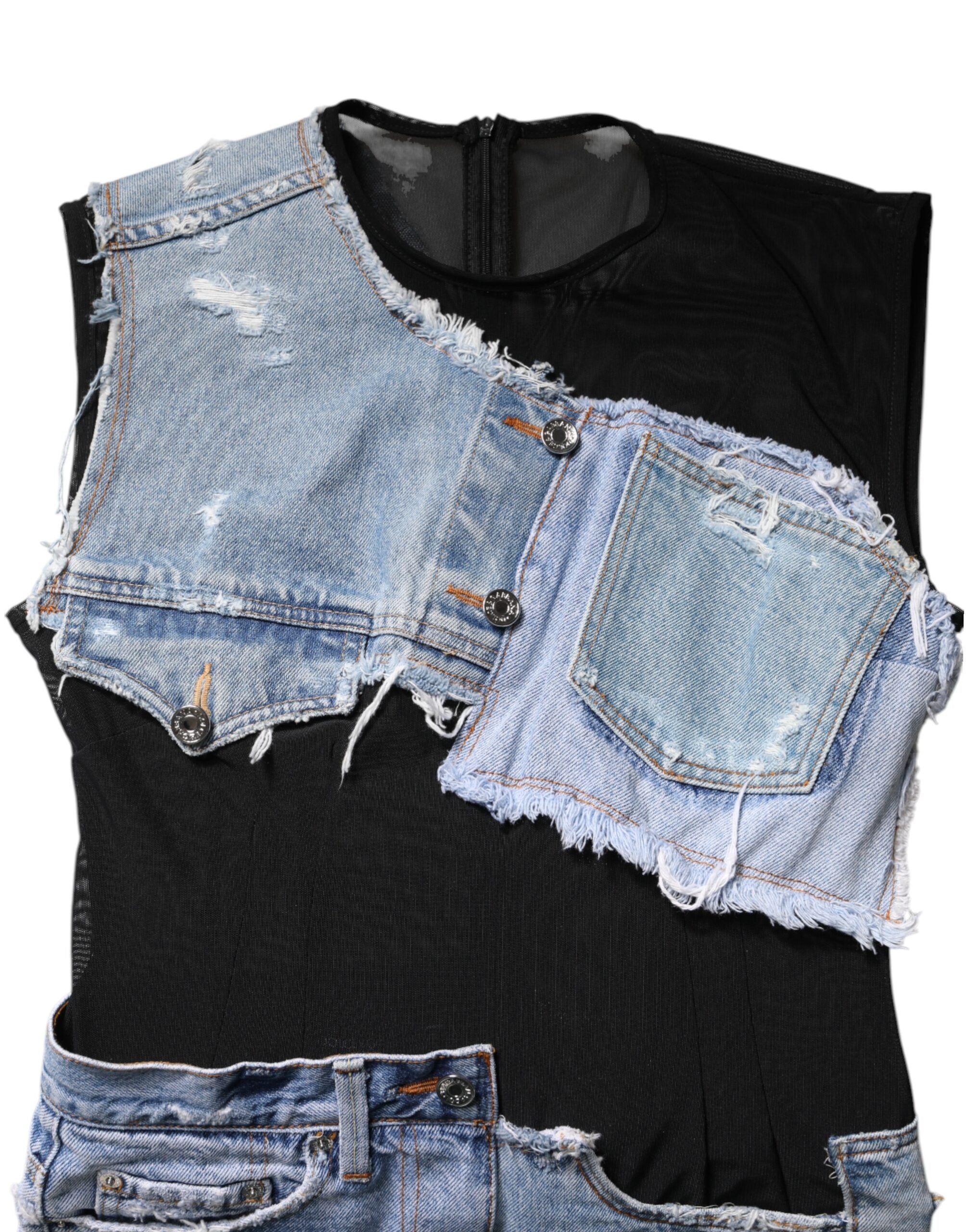 Dolce & Gabbana Schwarzblaues ärmelloses Denim-Minikleid-7