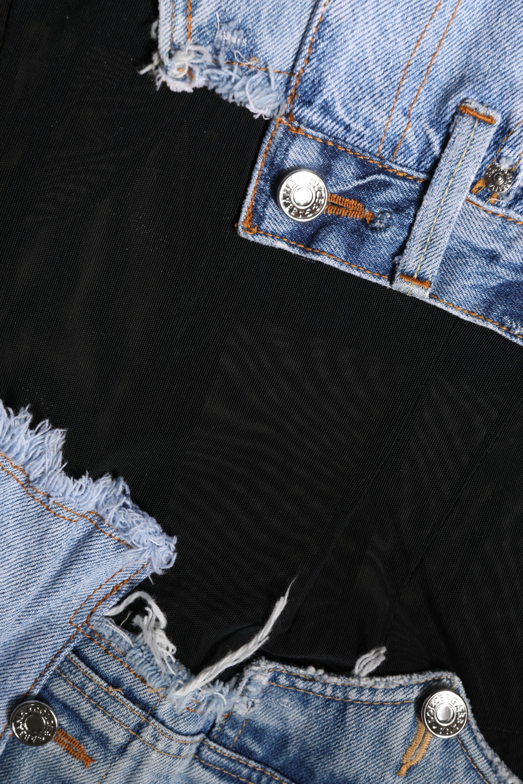 Dolce & Gabbana Schwarzblaues ärmelloses Denim-Minikleid-8