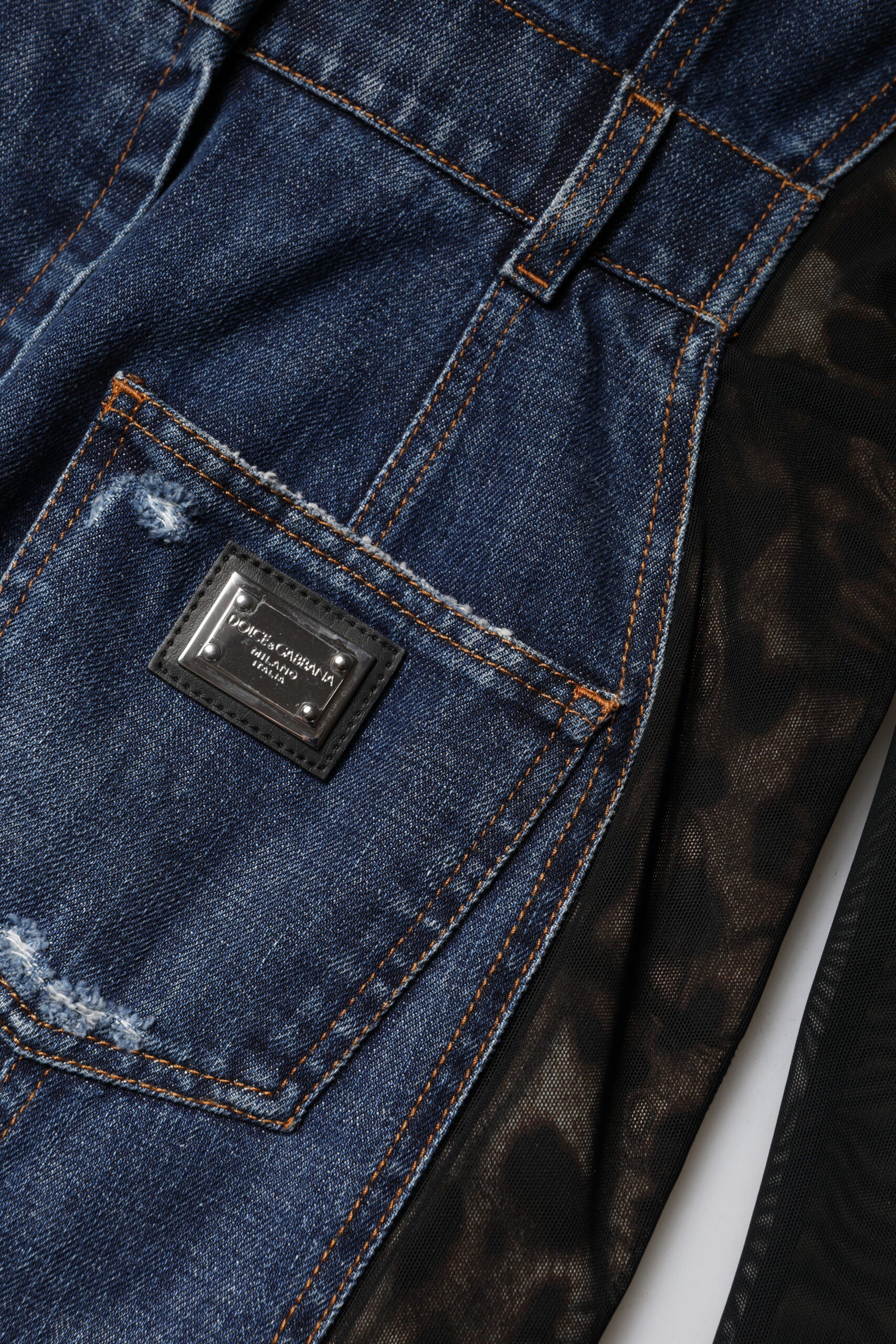Dolce & Gabbana Schwarz-Blau Langärmeliges Denim-Minikleid-8