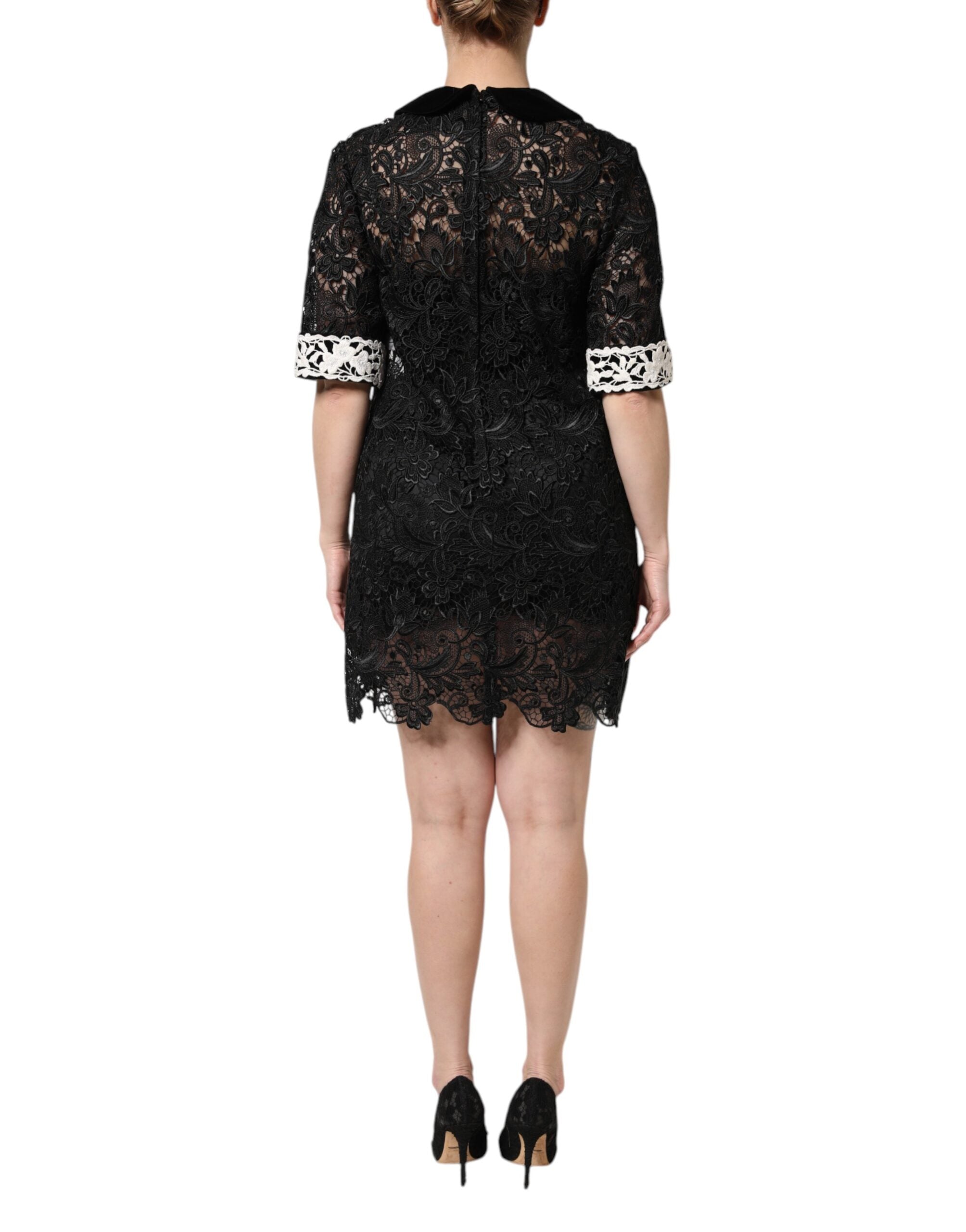 Dolce & Gabbana Schwarzes Minikleid mit floraler Spitze verschönert-4