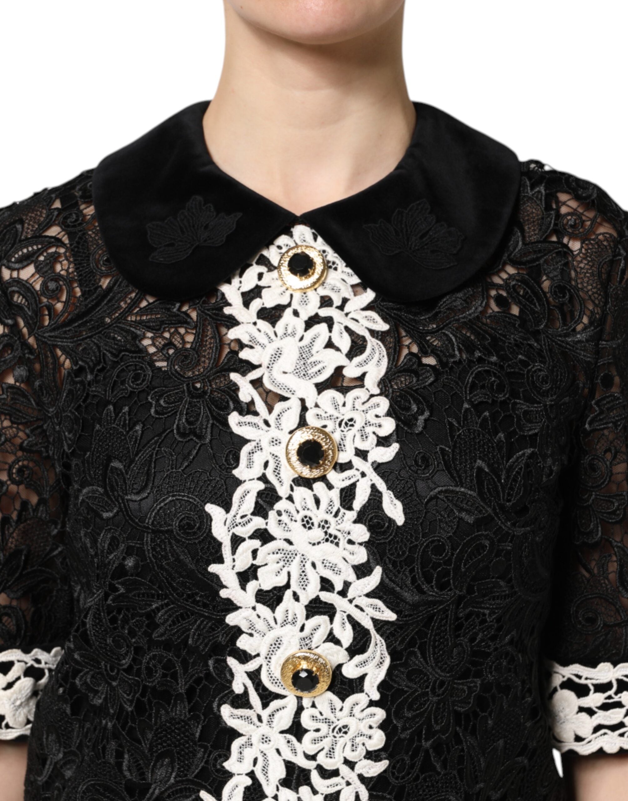 Dolce & Gabbana Schwarzes Minikleid mit floraler Spitze verschönert-5