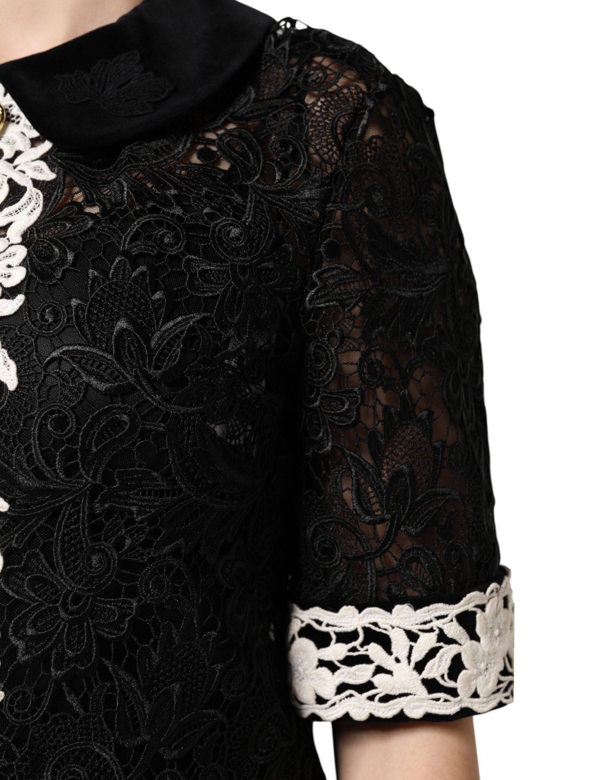 Dolce & Gabbana Schwarzes Minikleid mit floraler Spitze verschönert-6