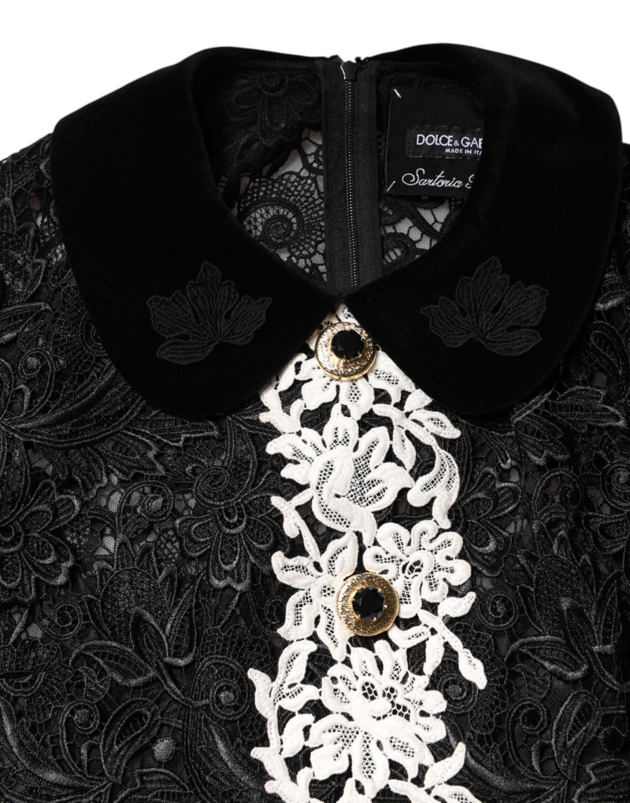 Dolce & Gabbana Schwarzes Minikleid mit floraler Spitze verschönert-8