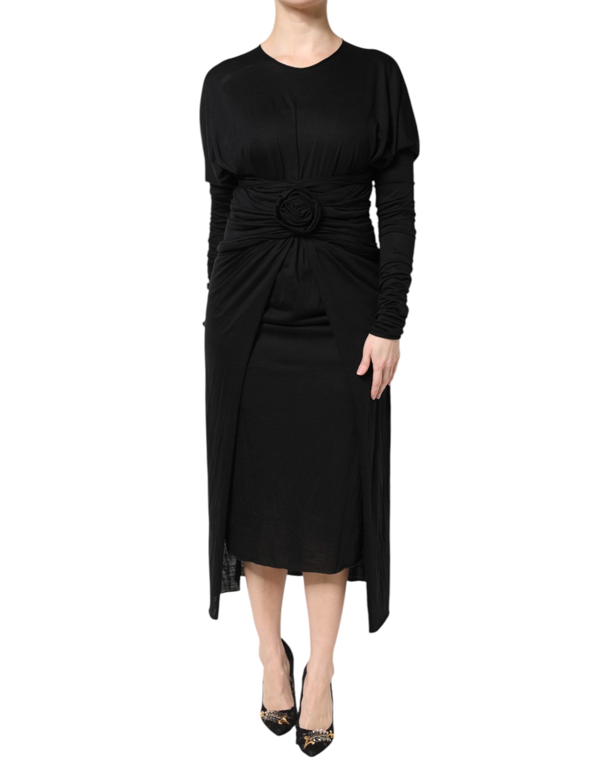 Dolce & Gabbana Black long-sleeved sheath dress in wool-1