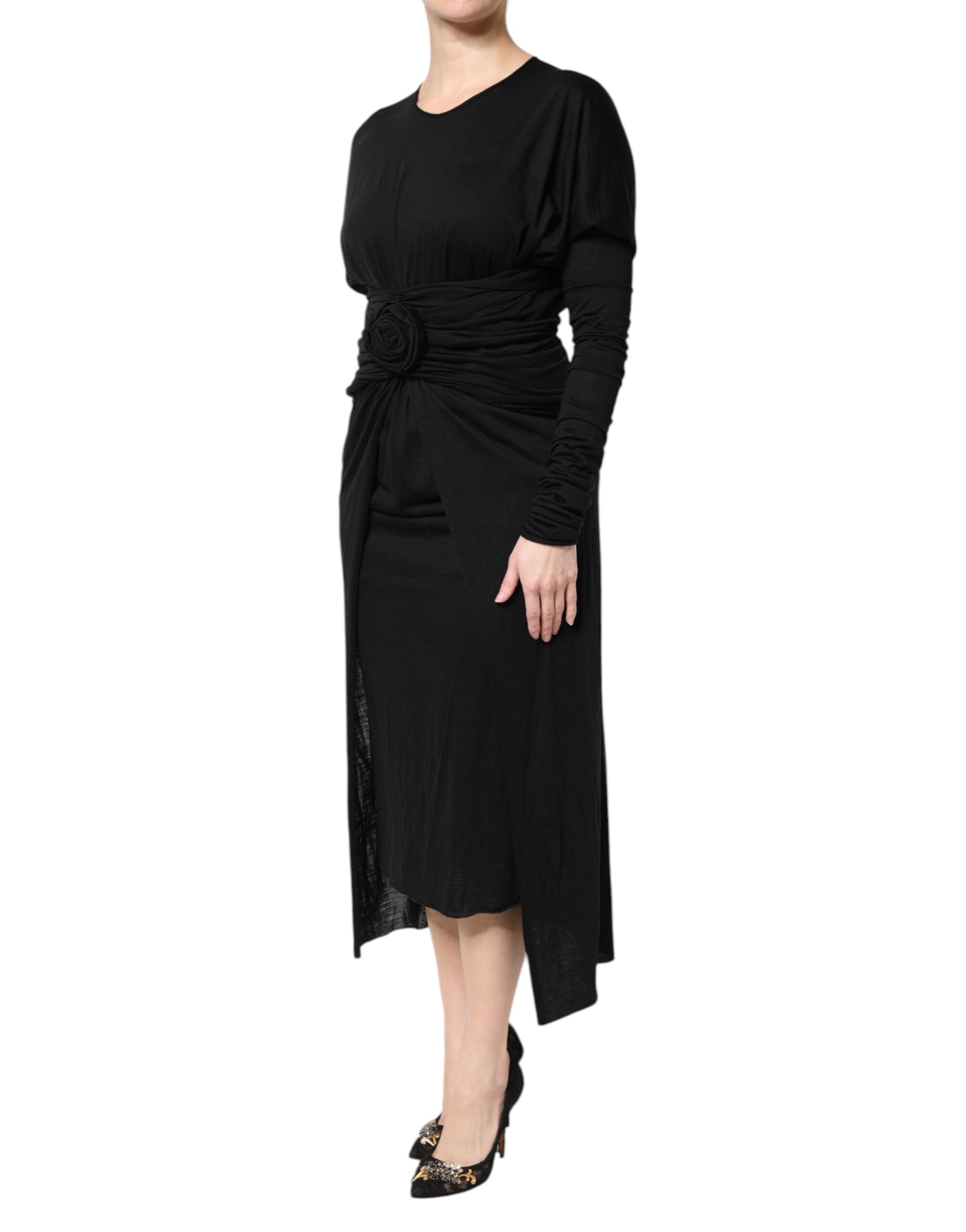 Dolce & Gabbana Black long-sleeved sheath dress in wool-3