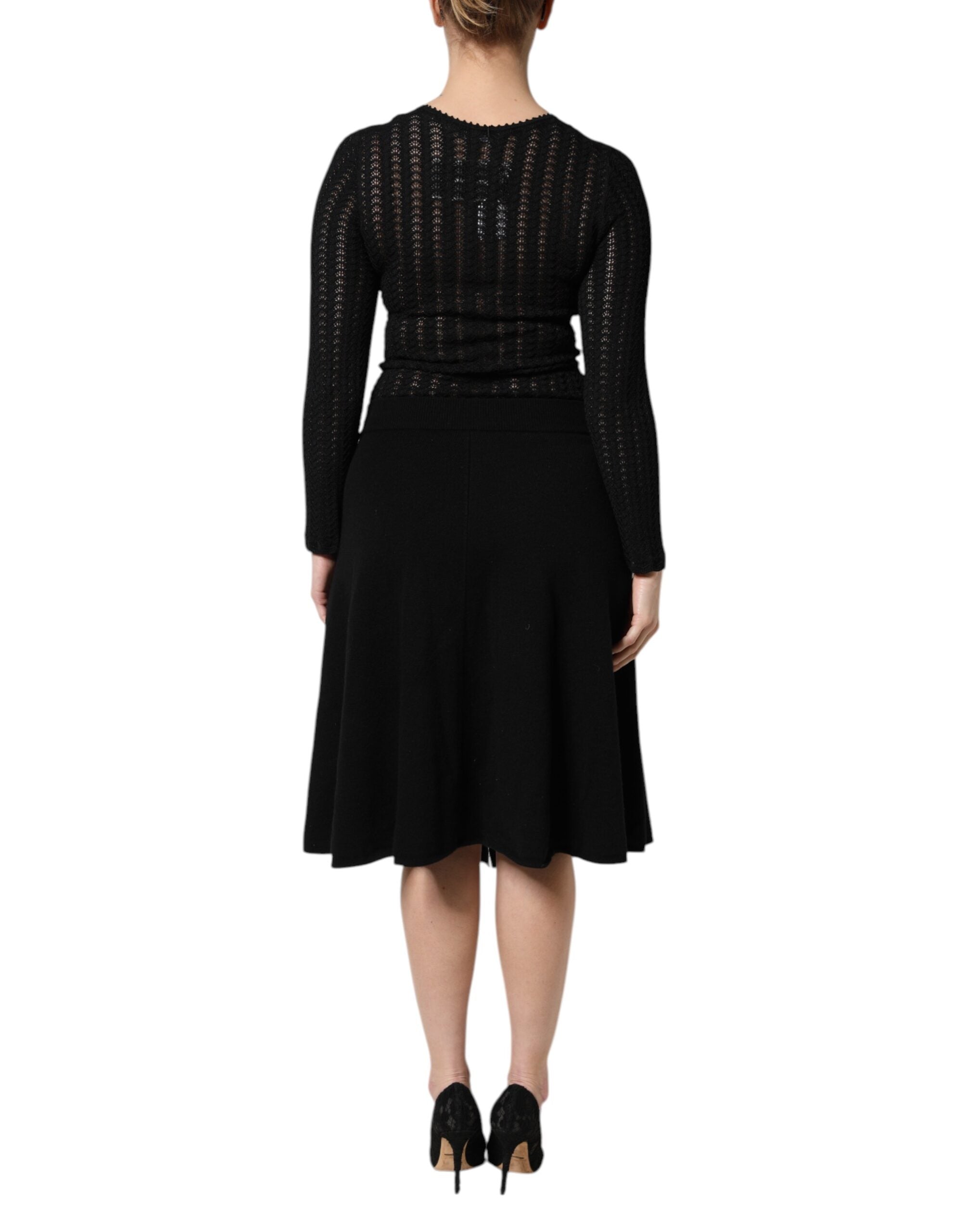 Vestido midi de cachemir negro de Dolce & Gabbana con mangas largas y corte en A-4