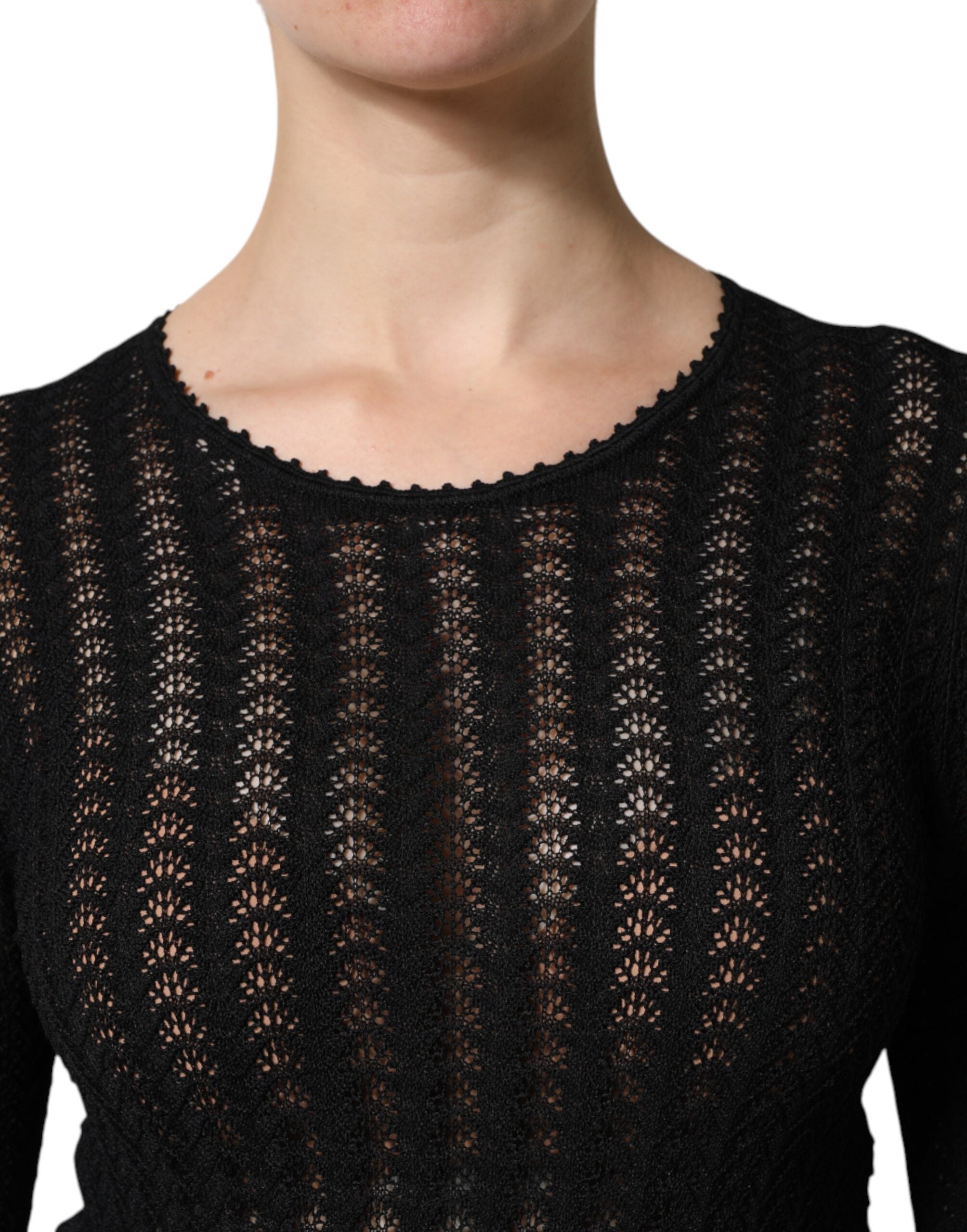 Vestido midi de cachemir negro de Dolce & Gabbana con mangas largas y corte en A-5