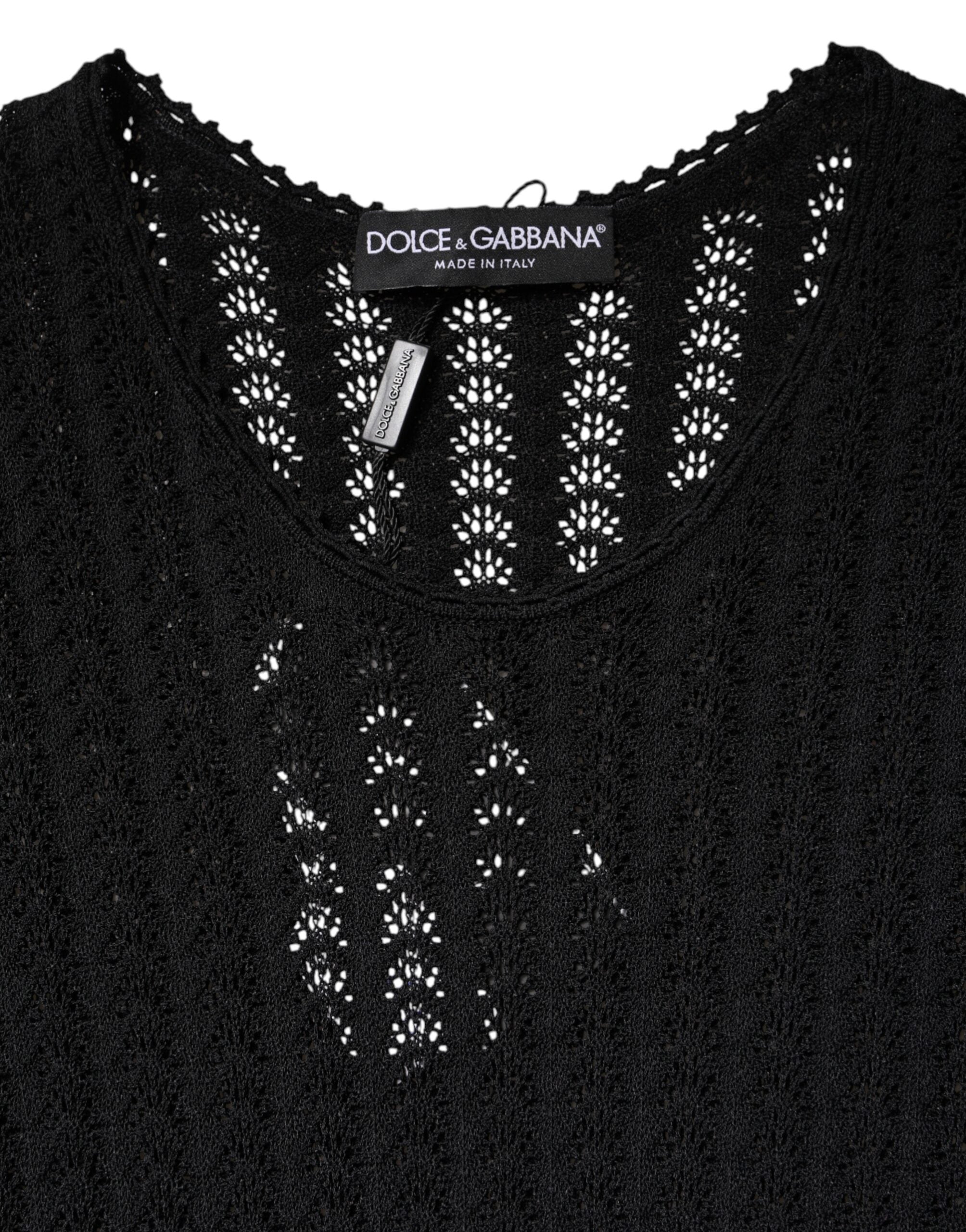 Vestido midi de cachemir negro de Dolce & Gabbana con mangas largas y corte en A-7
