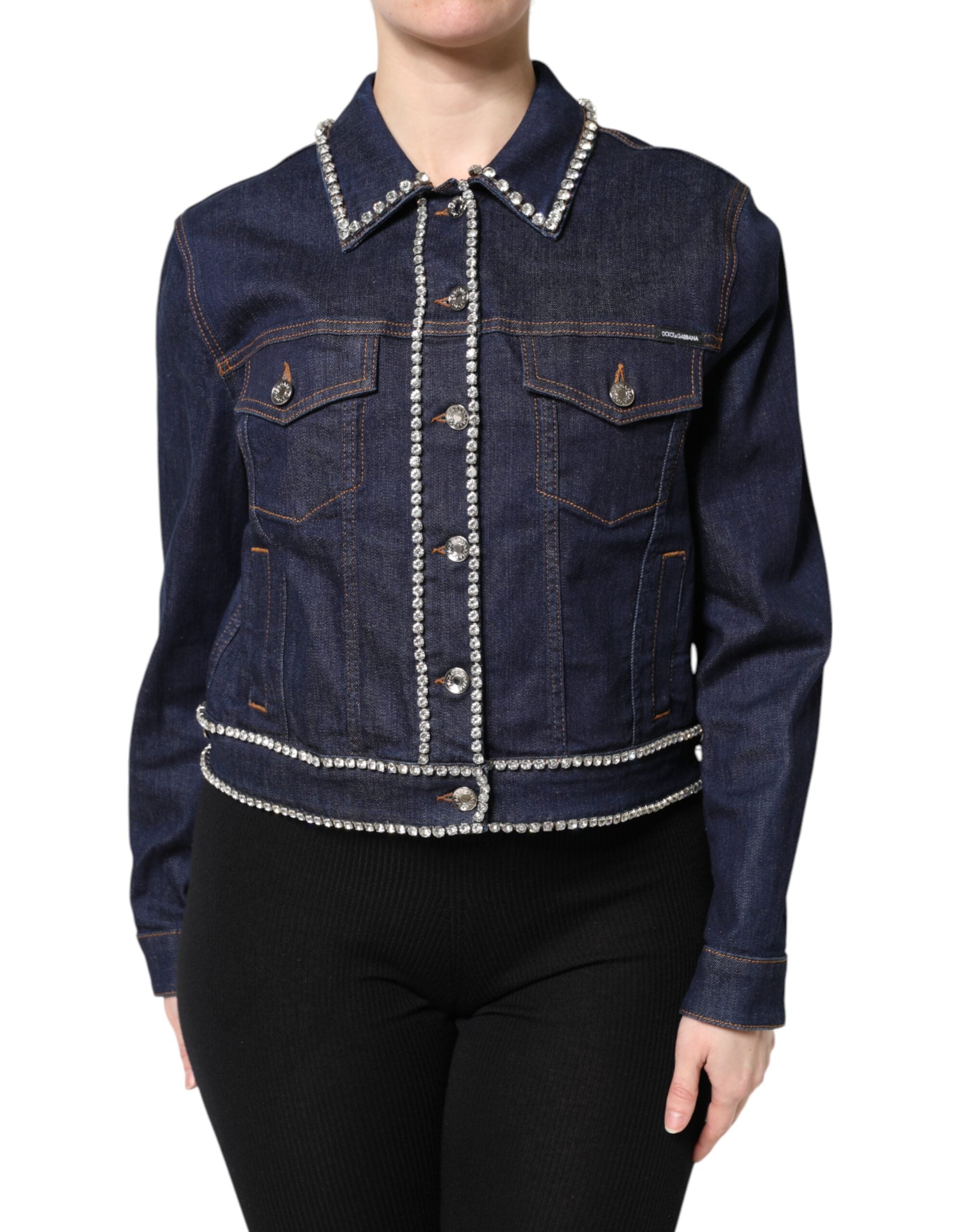 Dolce & Gabbana blue denim cotton jacket with crystal embellishment-2
