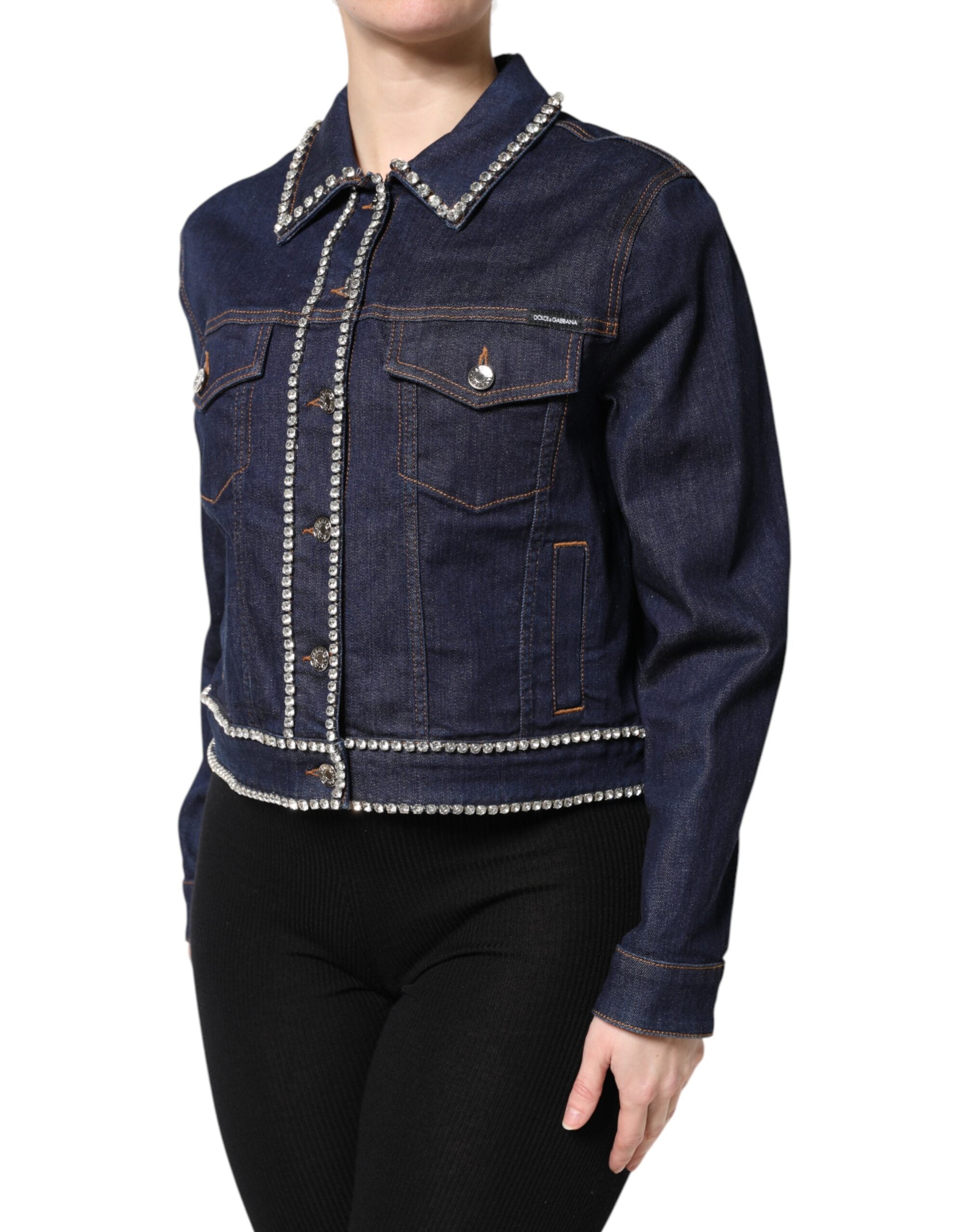 Dolce & Gabbana blue denim cotton jacket with crystal embellishment-3