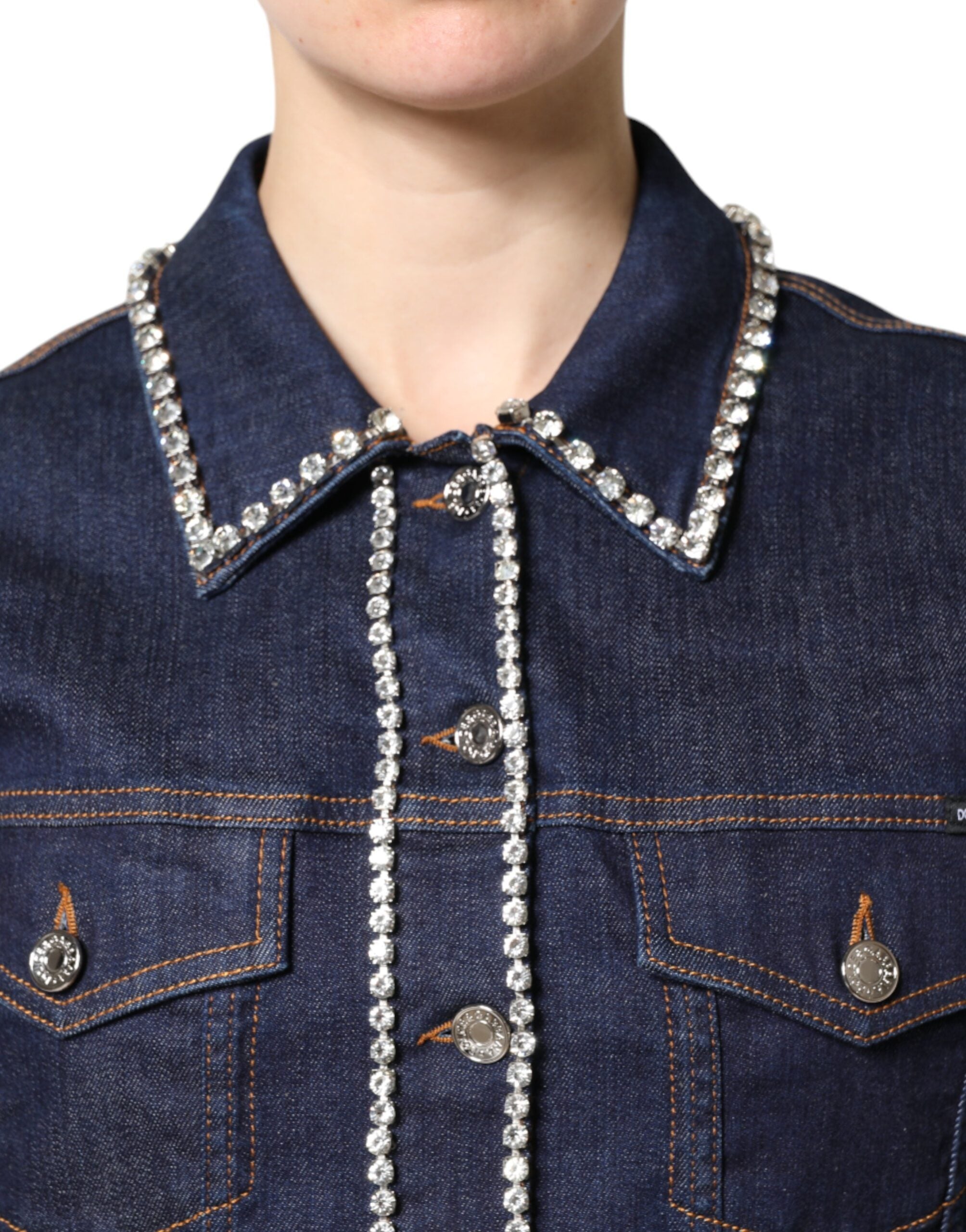 Dolce & Gabbana blue denim cotton jacket with crystal embellishment-5