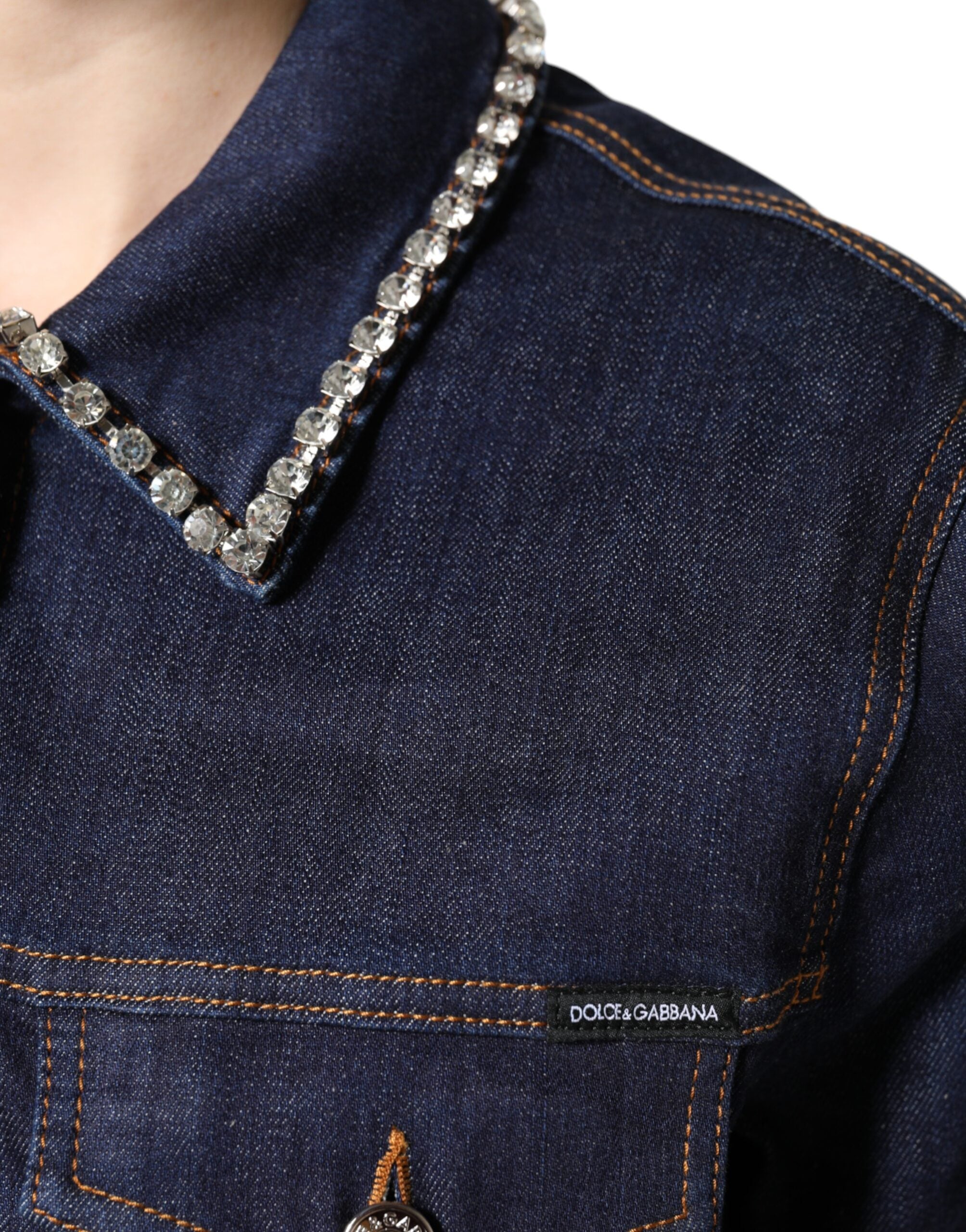 Dolce & Gabbana blue denim cotton jacket with crystal embellishment-6