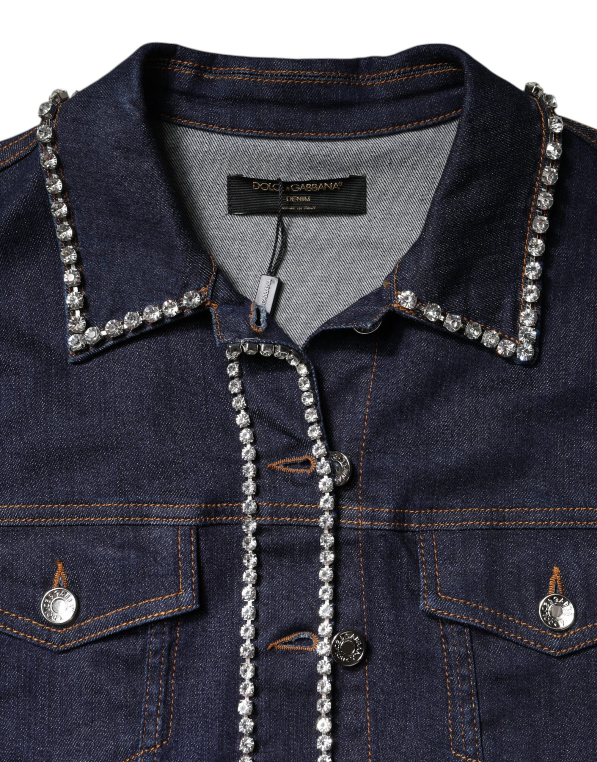 Dolce & Gabbana blue denim cotton jacket with crystal embellishment-7