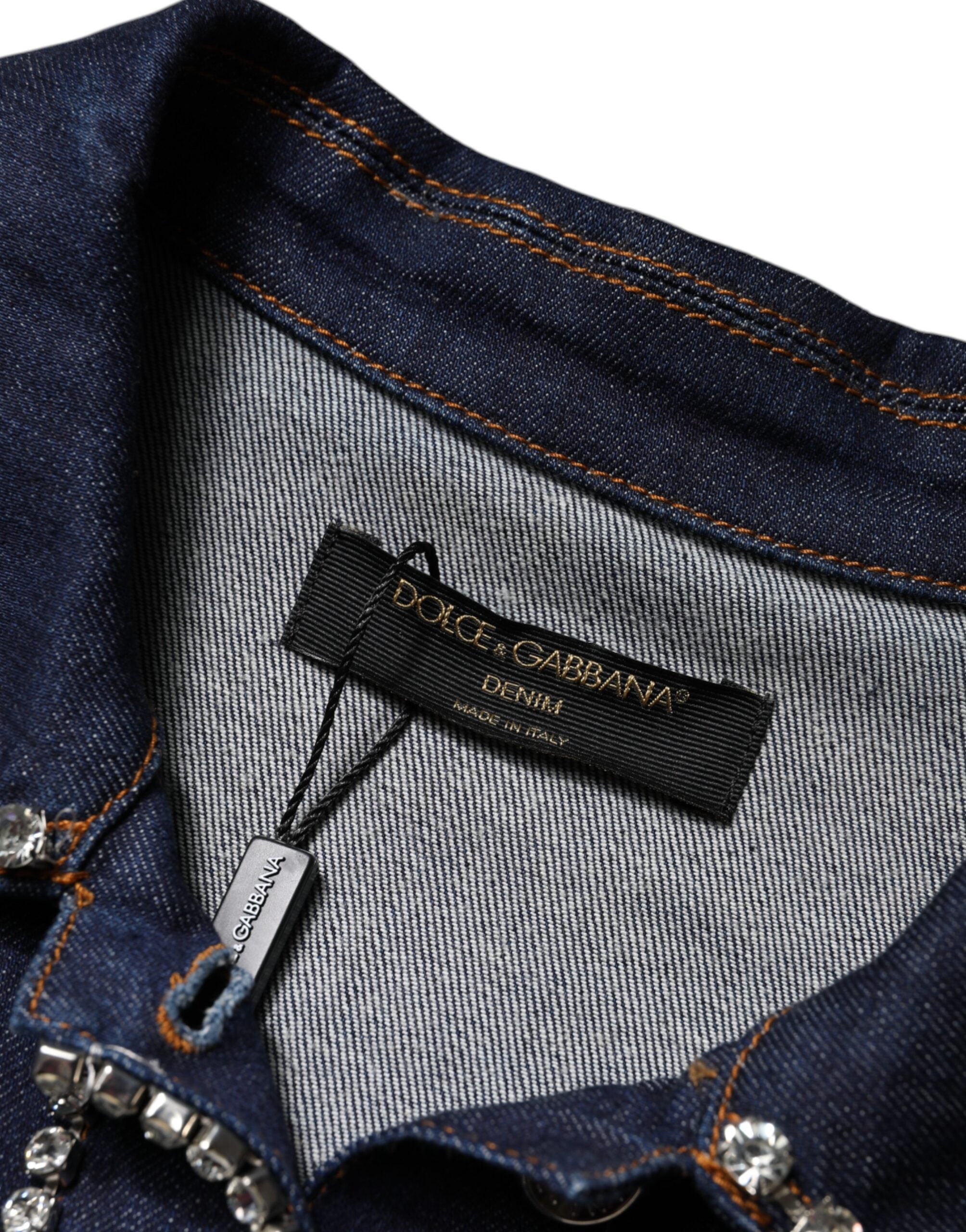 Dolce & Gabbana blue denim cotton jacket with crystal embellishment-8