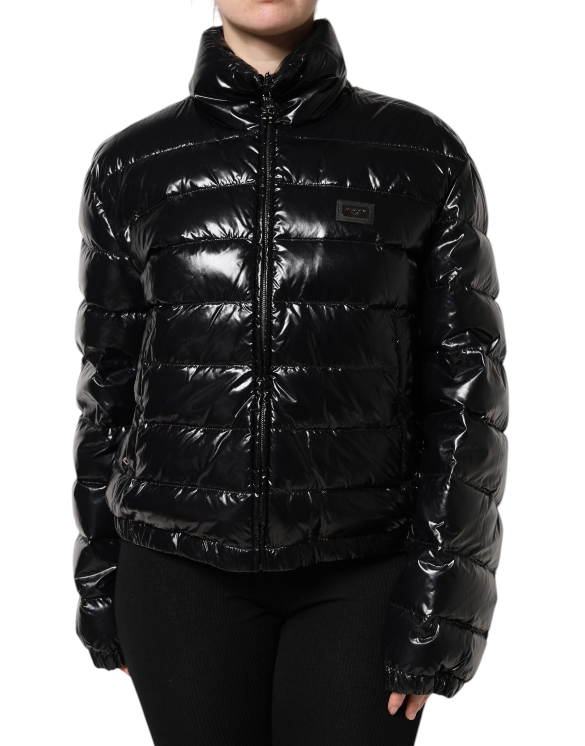Dolce & Gabbana Black Logo Plaque Full Zip Puffer Jacket-2