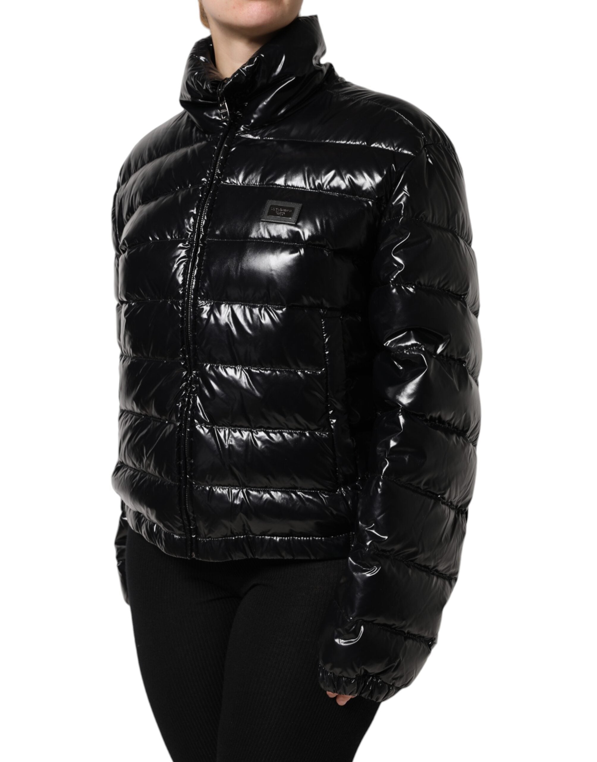 Dolce & Gabbana Black Logo Plaque Full Zip Puffer Jacket-3