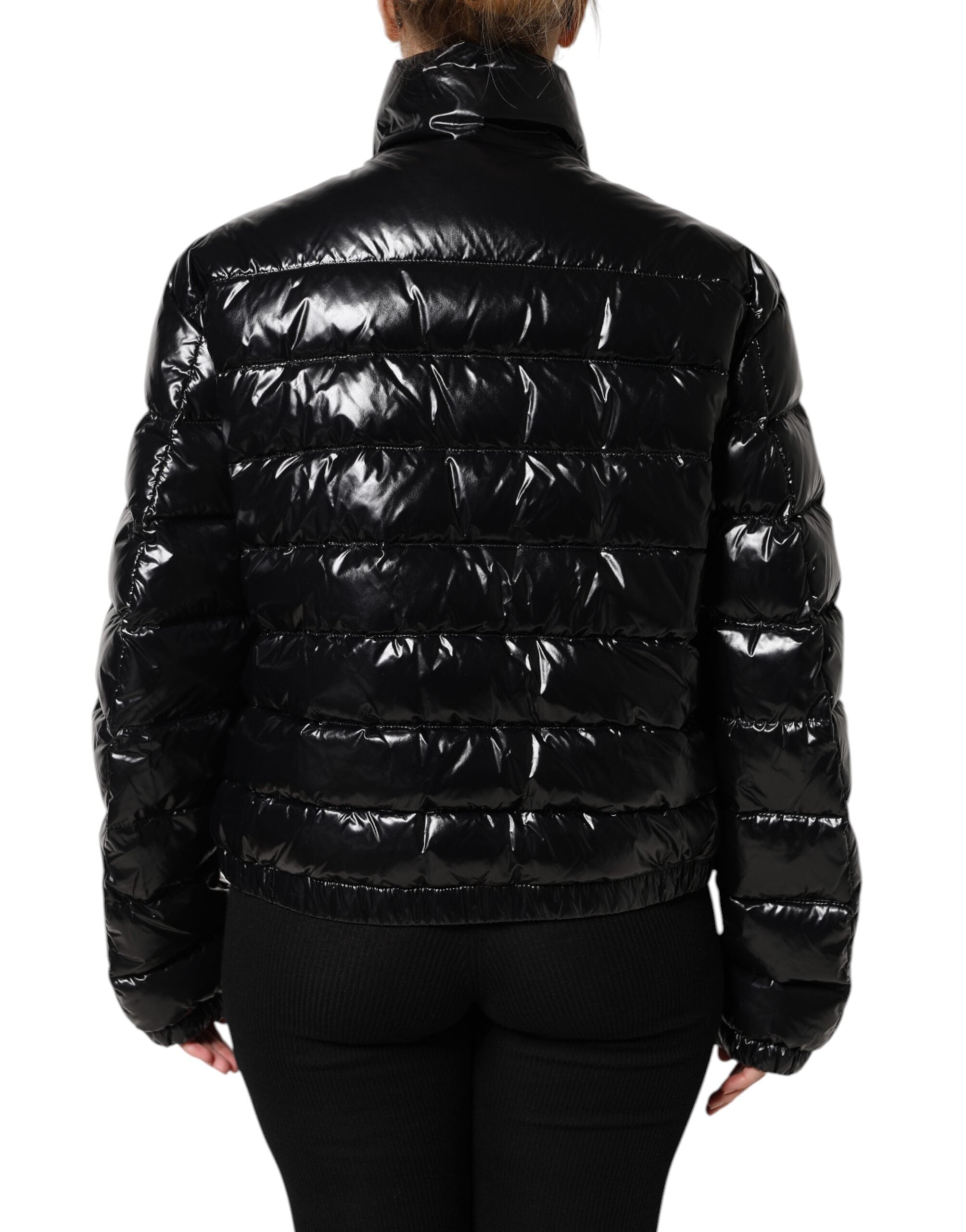 Dolce & Gabbana Black Logo Plaque Full Zip Puffer Jacket-4