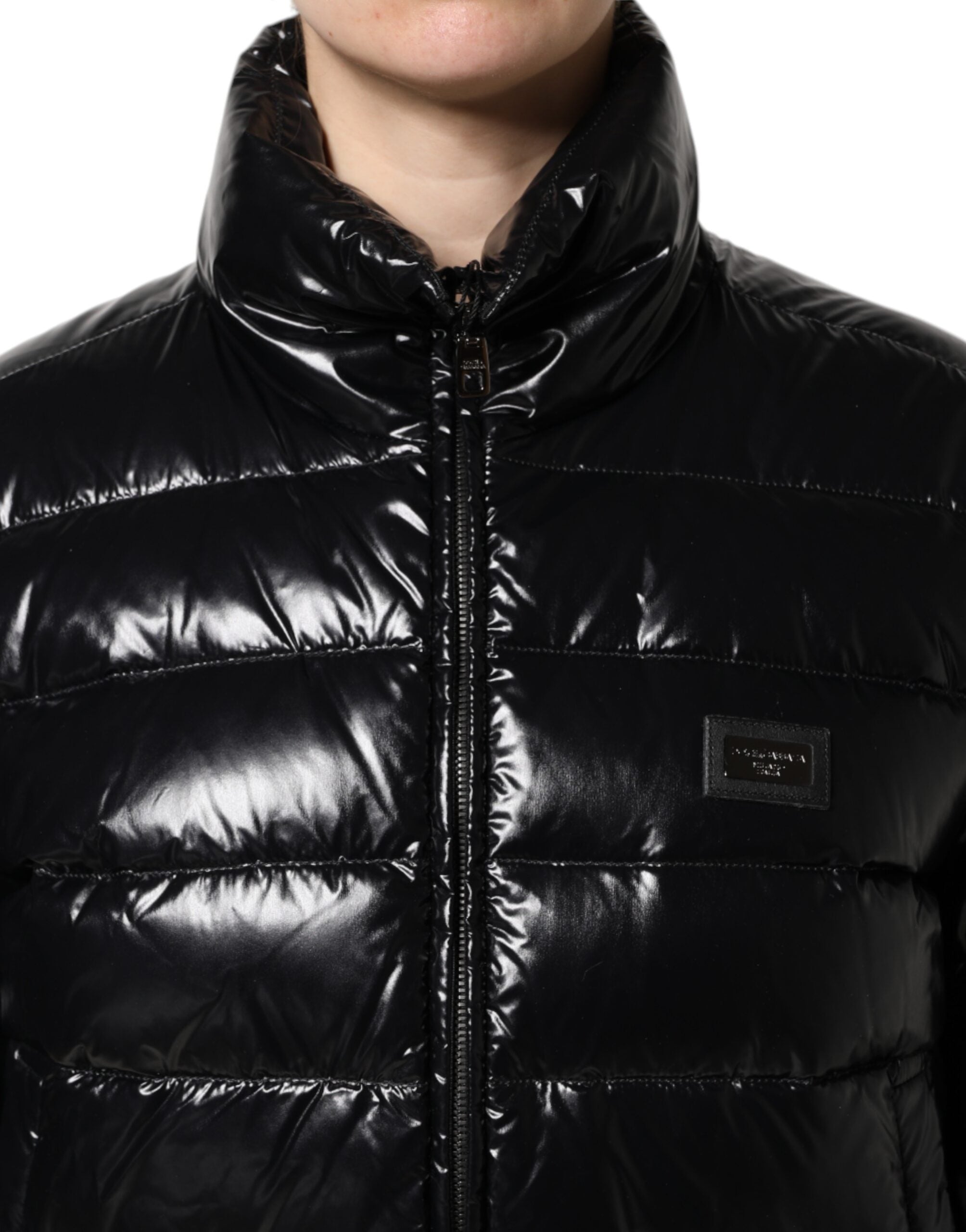 Dolce & Gabbana Black Logo Plaque Full Zip Puffer Jacket-5