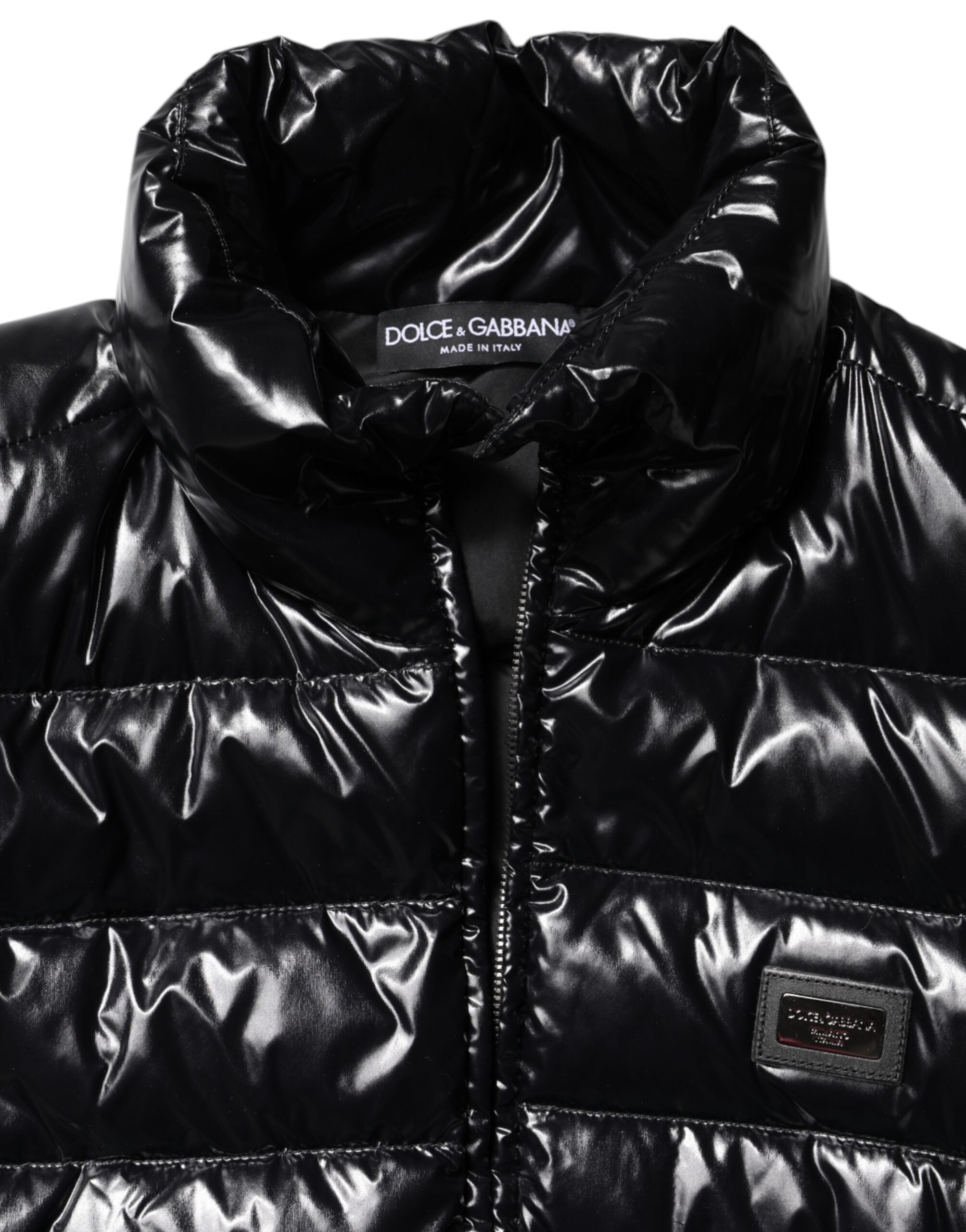 Dolce & Gabbana Black Logo Plaque Full Zip Puffer Jacket-7