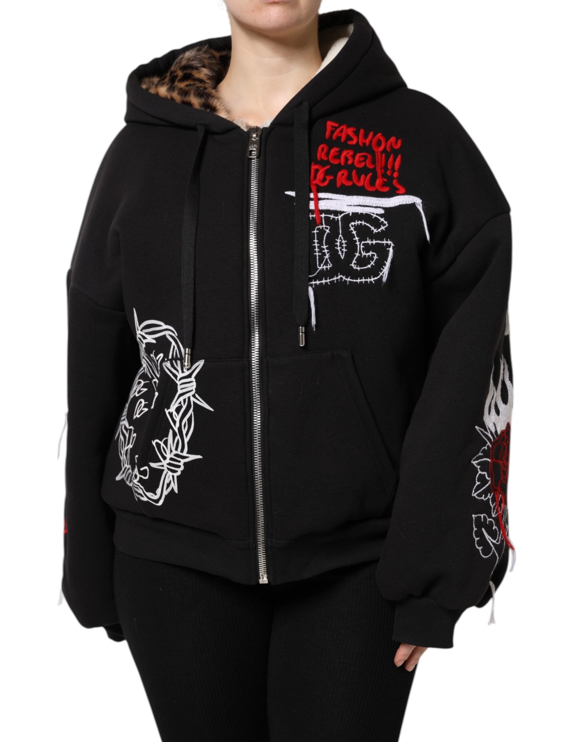Dolce & Gabbana black embroidered jacket with hood and zipper-2