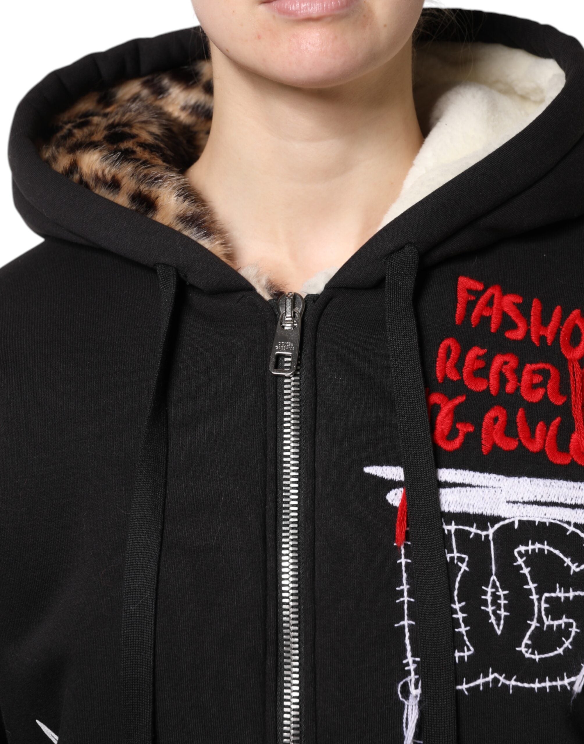 Dolce & Gabbana black embroidered jacket with hood and zipper-5