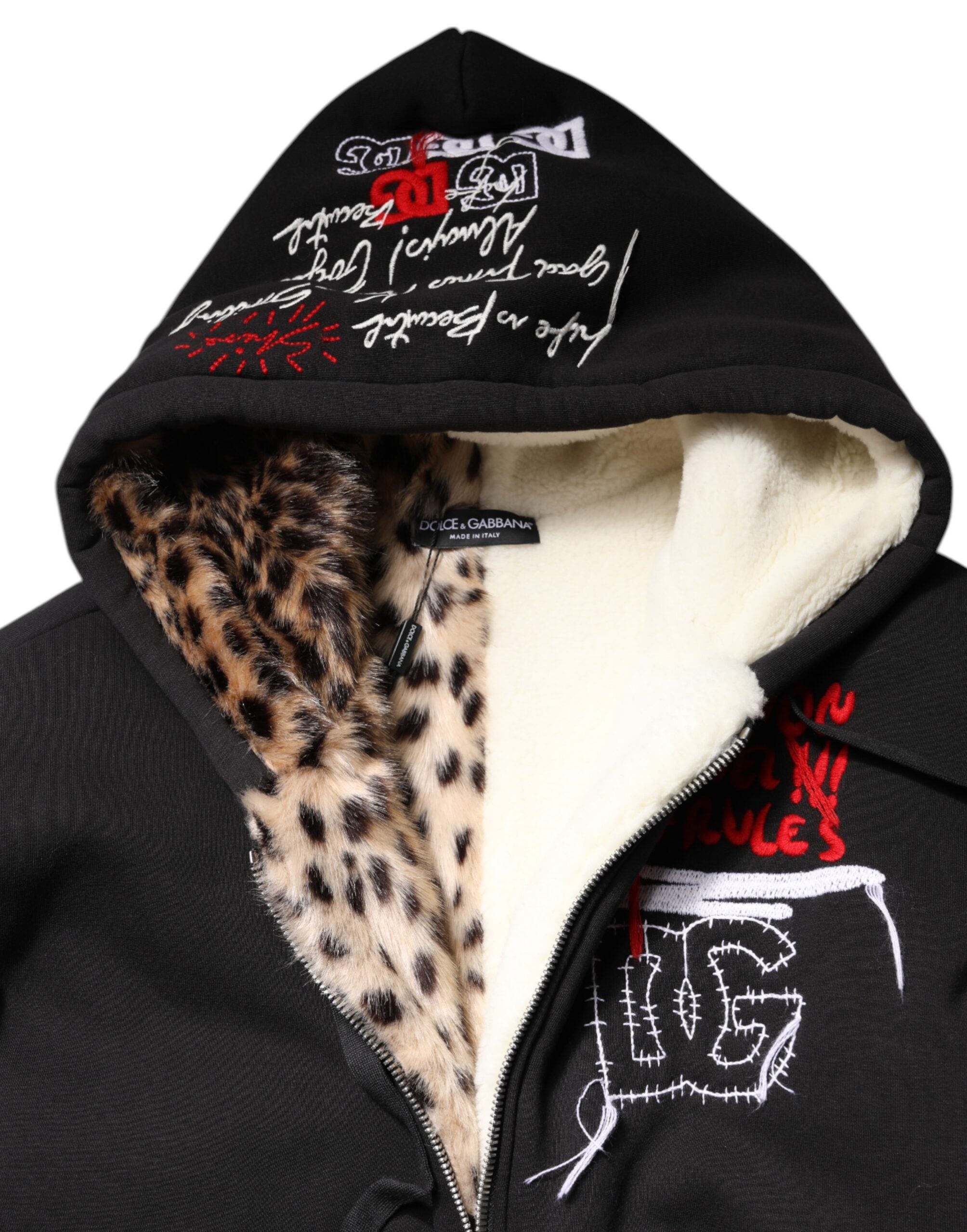 Dolce & Gabbana black embroidered jacket with hood and zipper-7
