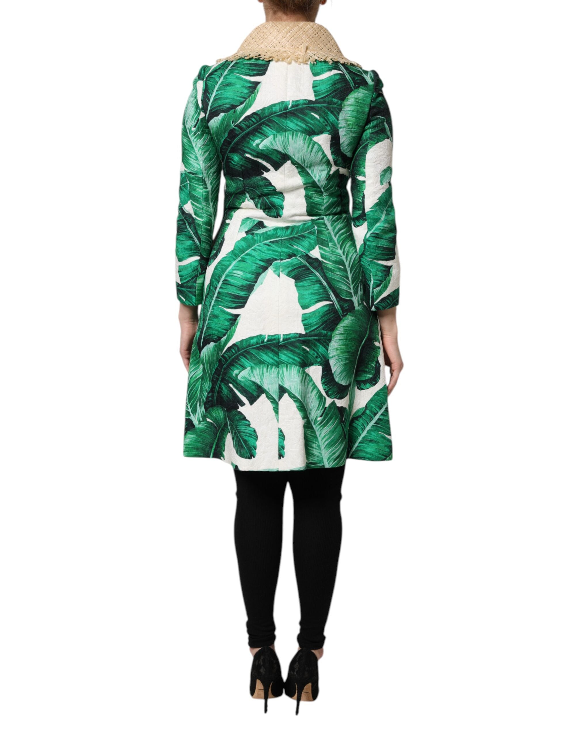 Dolce & Gabbana multicolor trench coat jacket with leaf print and embellishments-4