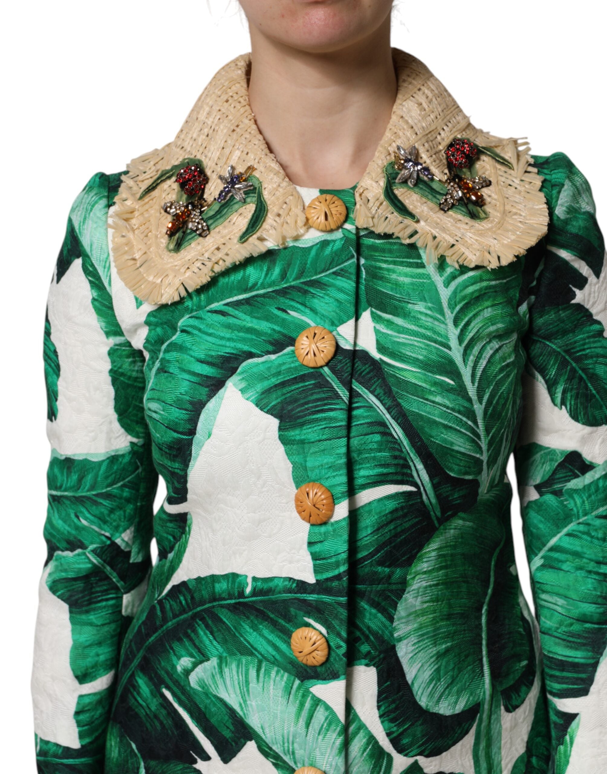Dolce & Gabbana multicolor trench coat jacket with leaf print and embellishments-6