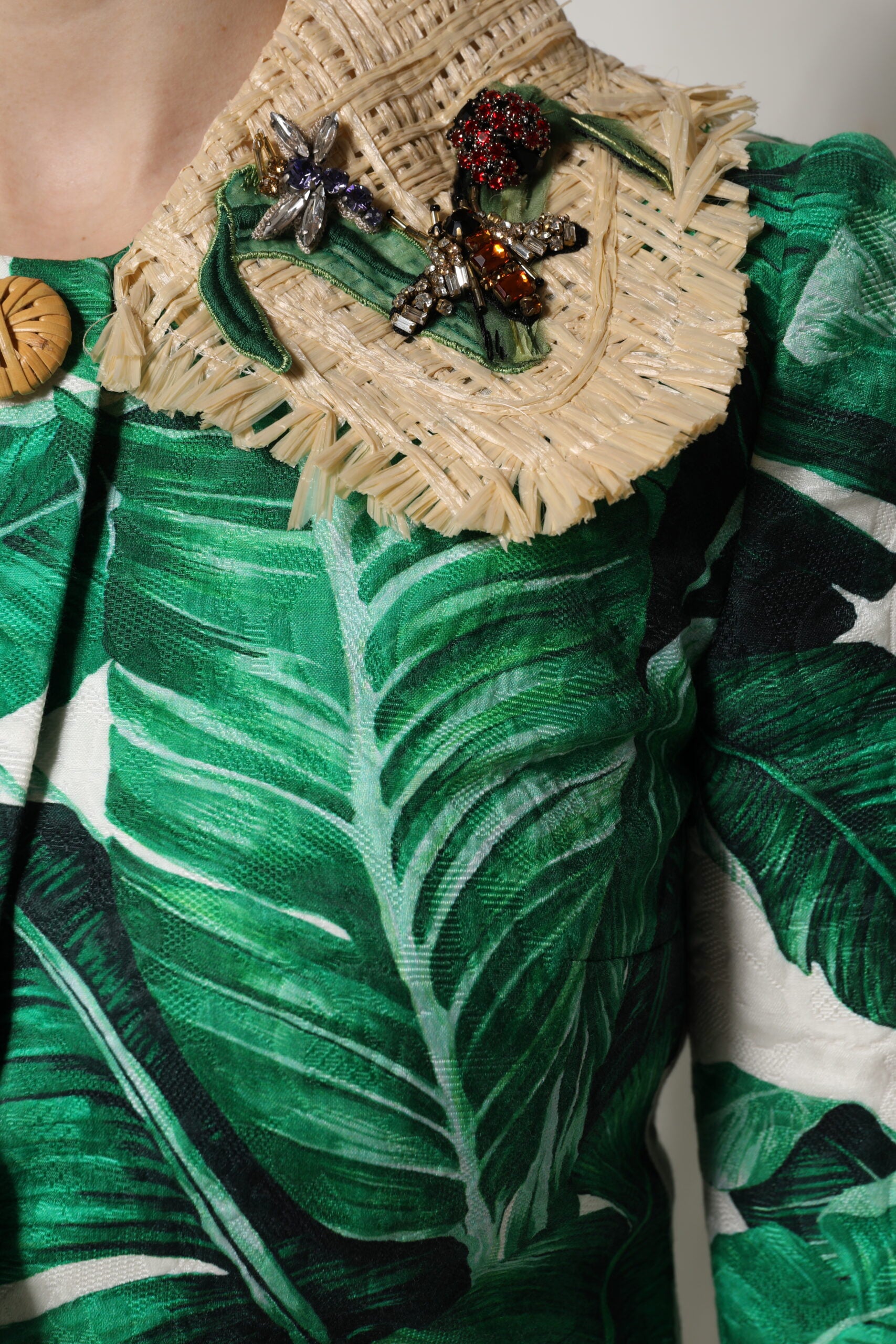 Dolce & Gabbana multicolor trench coat jacket with leaf print and embellishments-7