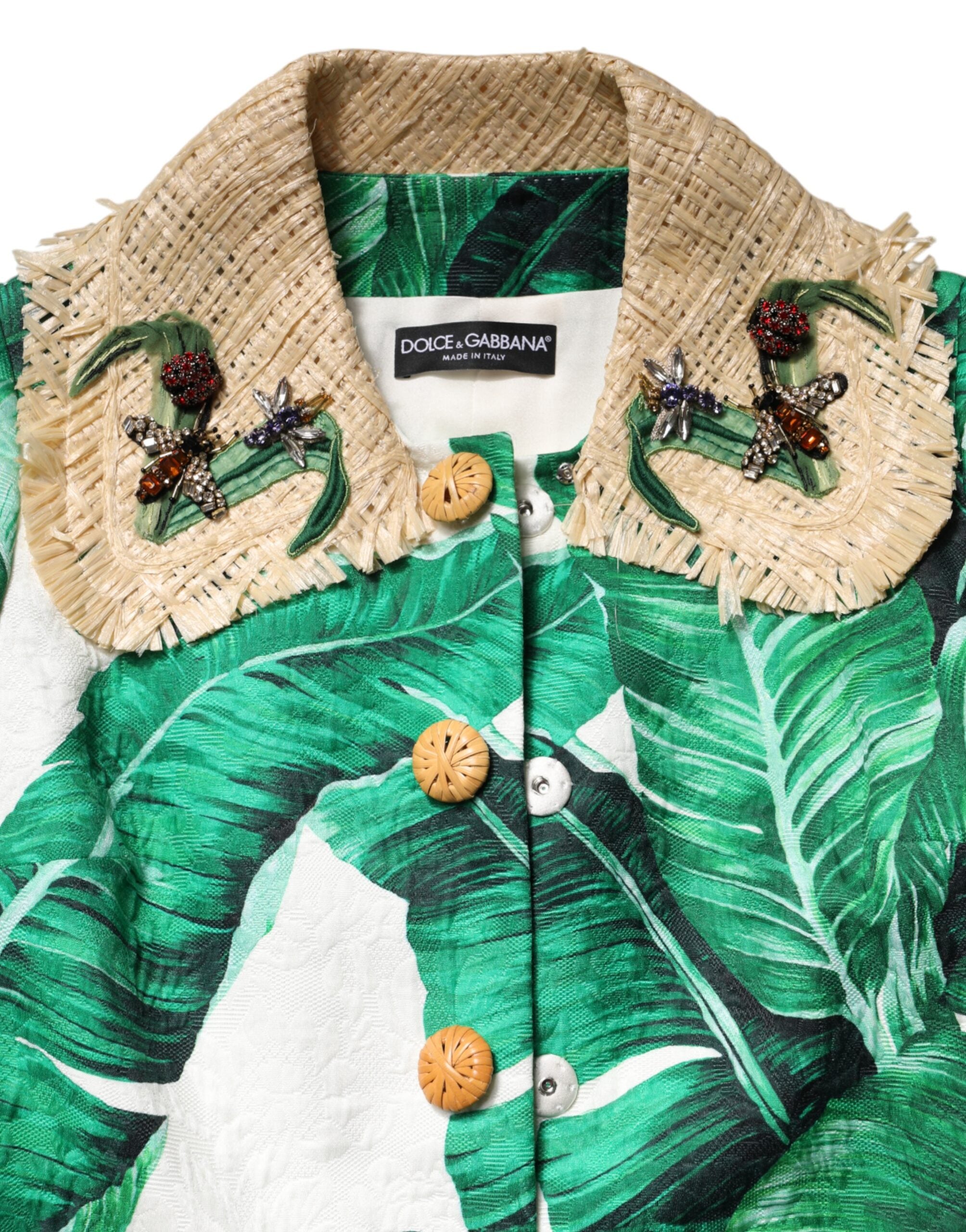 Dolce & Gabbana multicolor trench coat jacket with leaf print and embellishments-8
