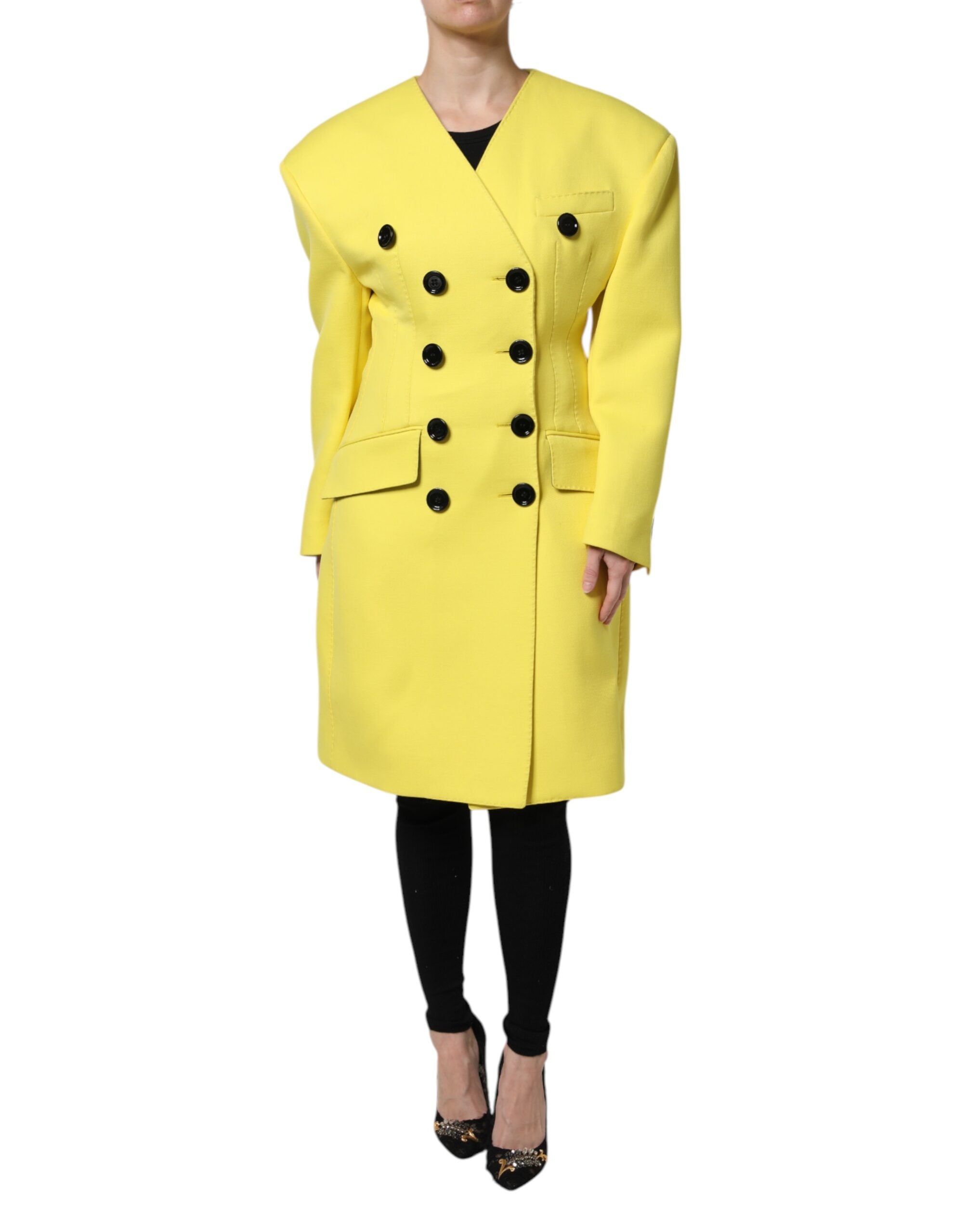 Dolce & Gabbana Yellow Double-Breasted Trench Coat Jacket-2