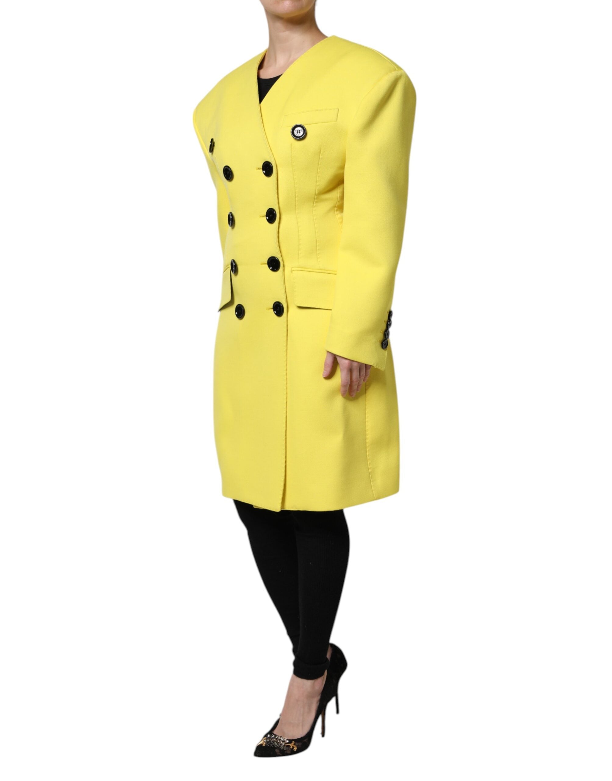 Dolce & Gabbana Yellow Double-Breasted Trench Coat Jacket-3