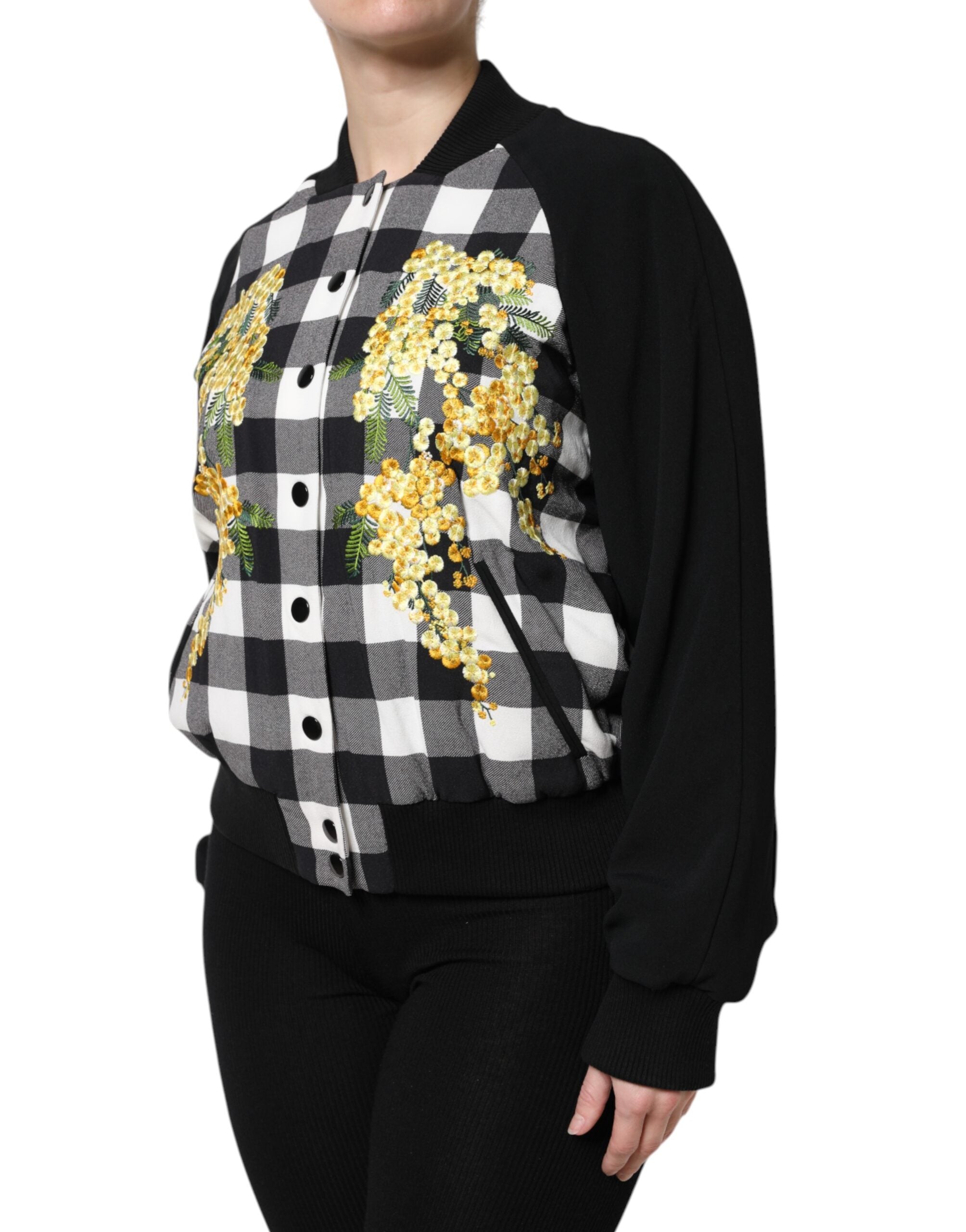 Dolce & Gabbana Black and White Check Floral Button Down Jacket-3