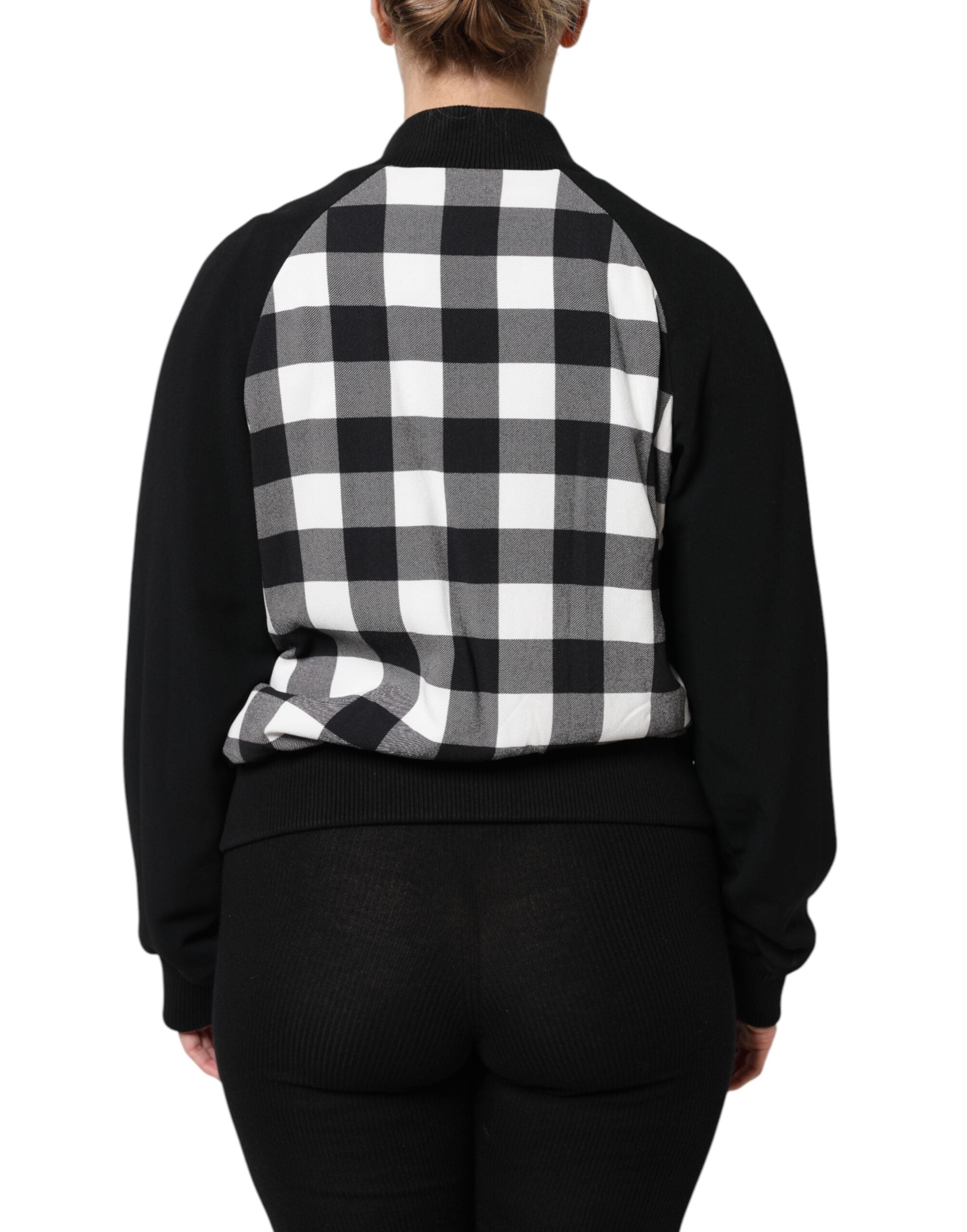Dolce & Gabbana Black and White Check Floral Button Down Jacket-4