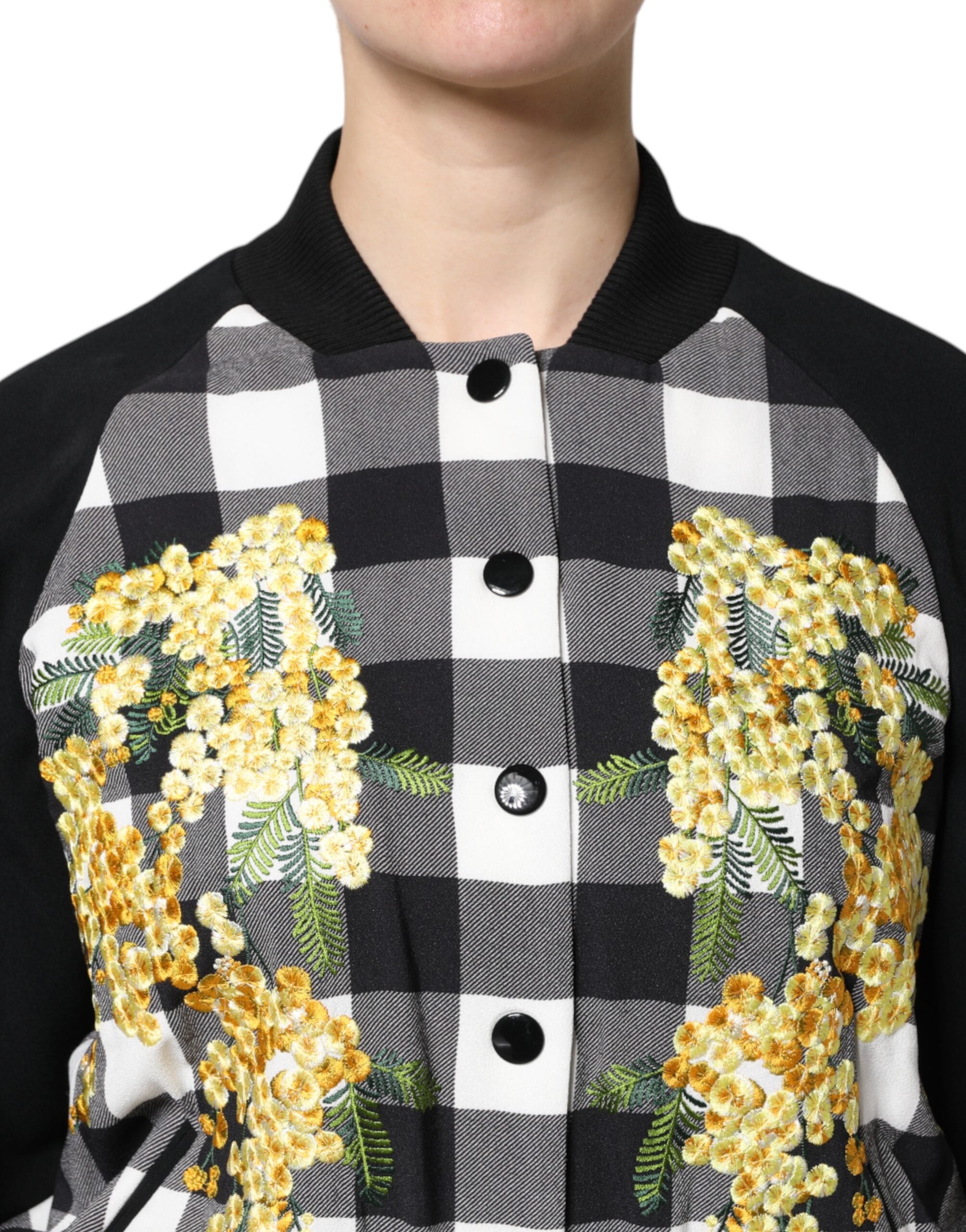 Dolce & Gabbana Black and White Check Floral Button Down Jacket-5