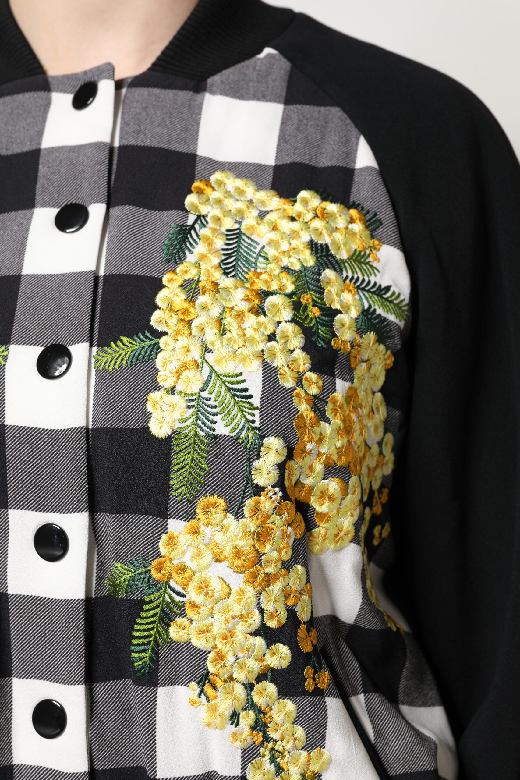 Dolce & Gabbana Black and White Check Floral Button Down Jacket-6