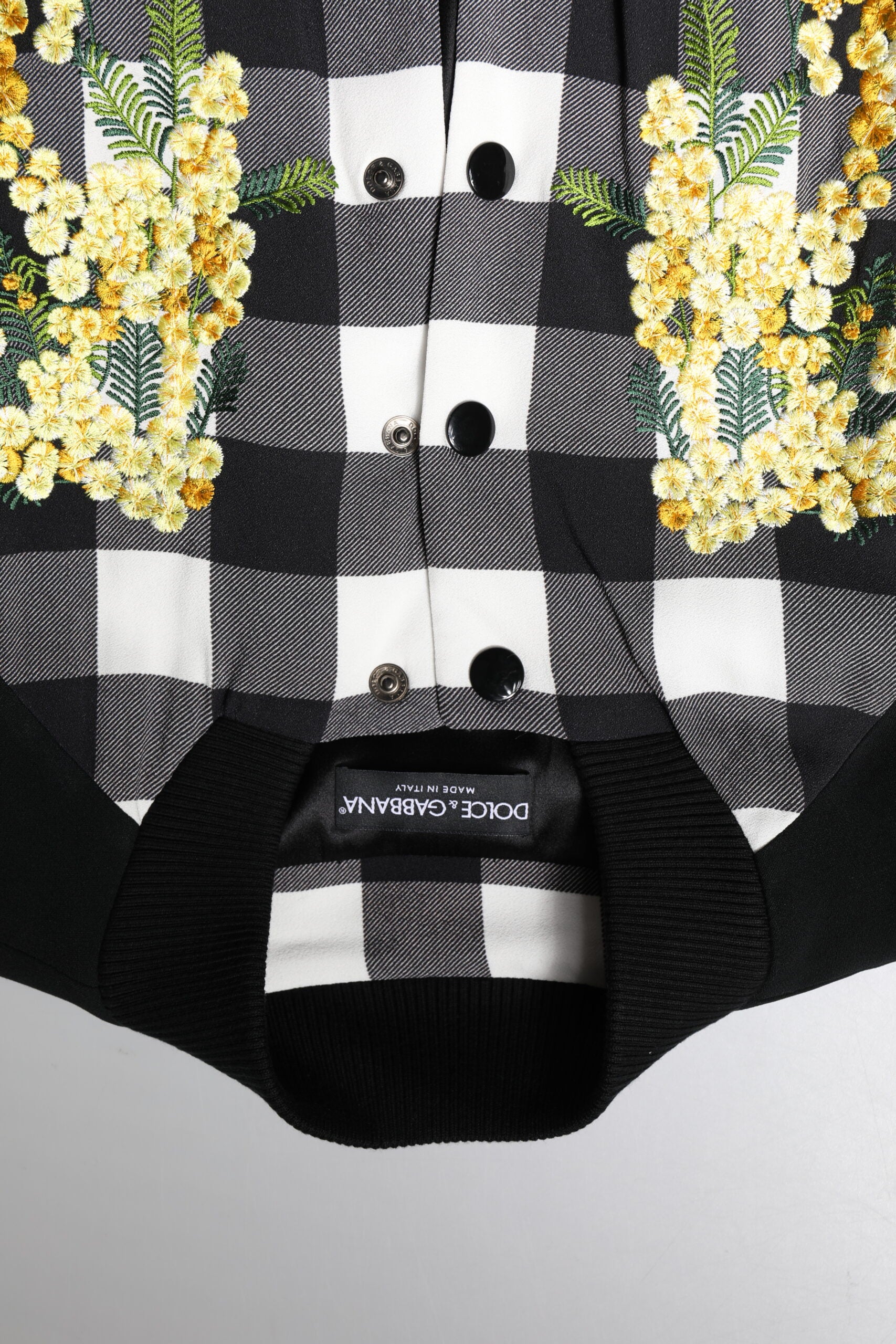Dolce & Gabbana Black and White Check Floral Button Down Jacket-7