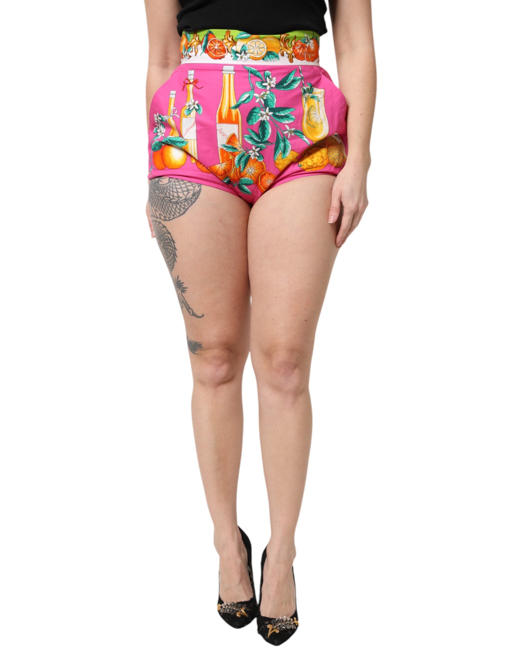 Dolce & Gabbana Rosa bedruckte Hot Pants mit hoher Taille Shorts-1