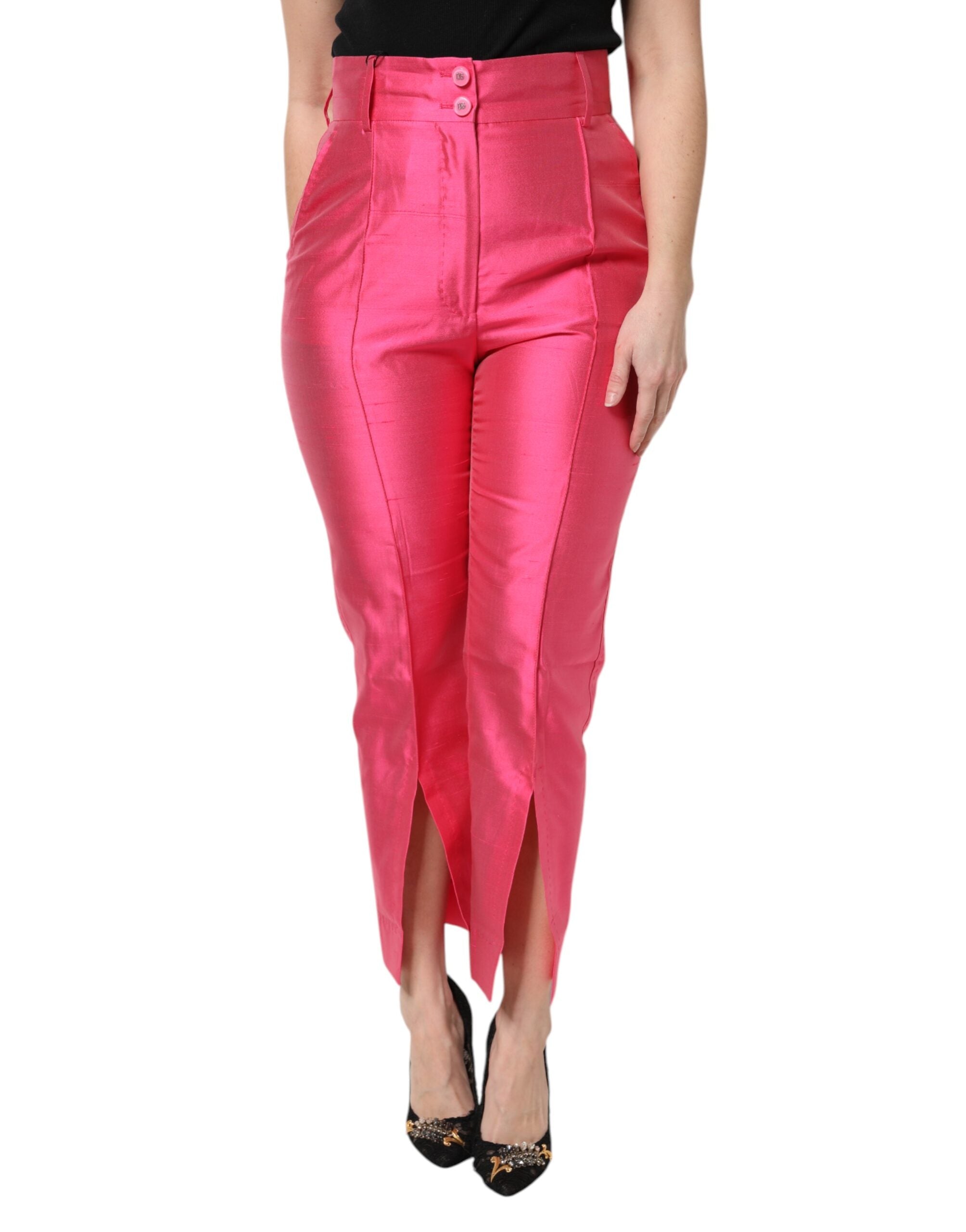 Dolce & Gabbana pink silk high-waisted trousers-1
