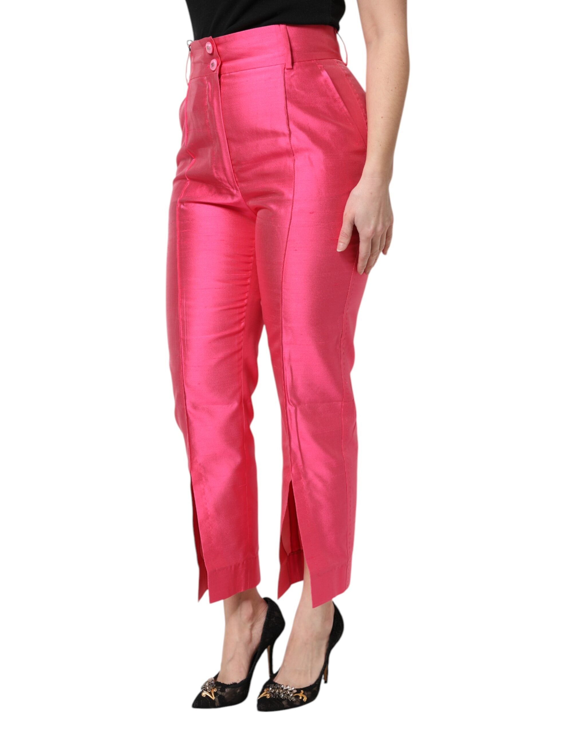Dolce & Gabbana pink silk high-waisted trousers-3