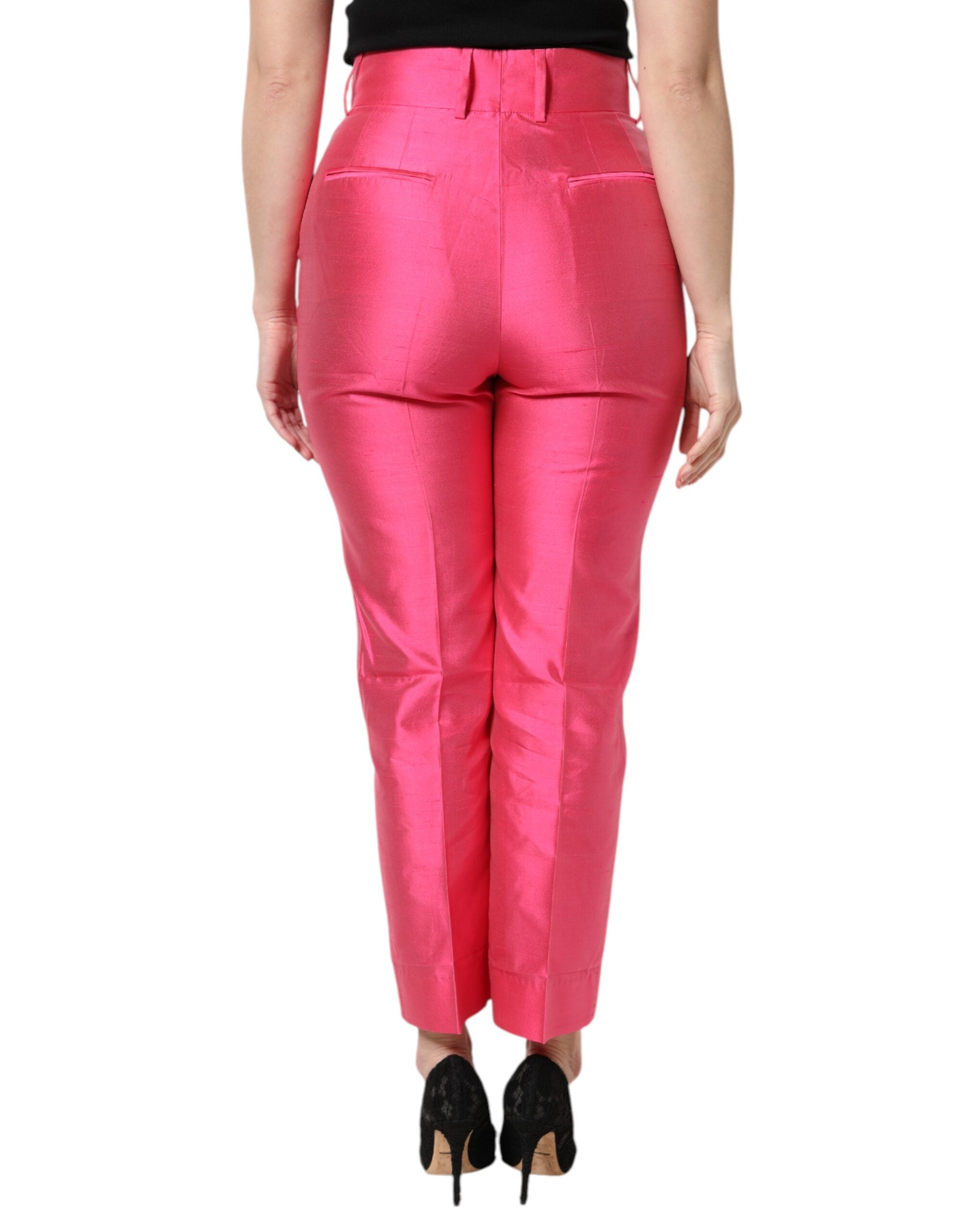 Dolce & Gabbana pink silk high-waisted trousers-4