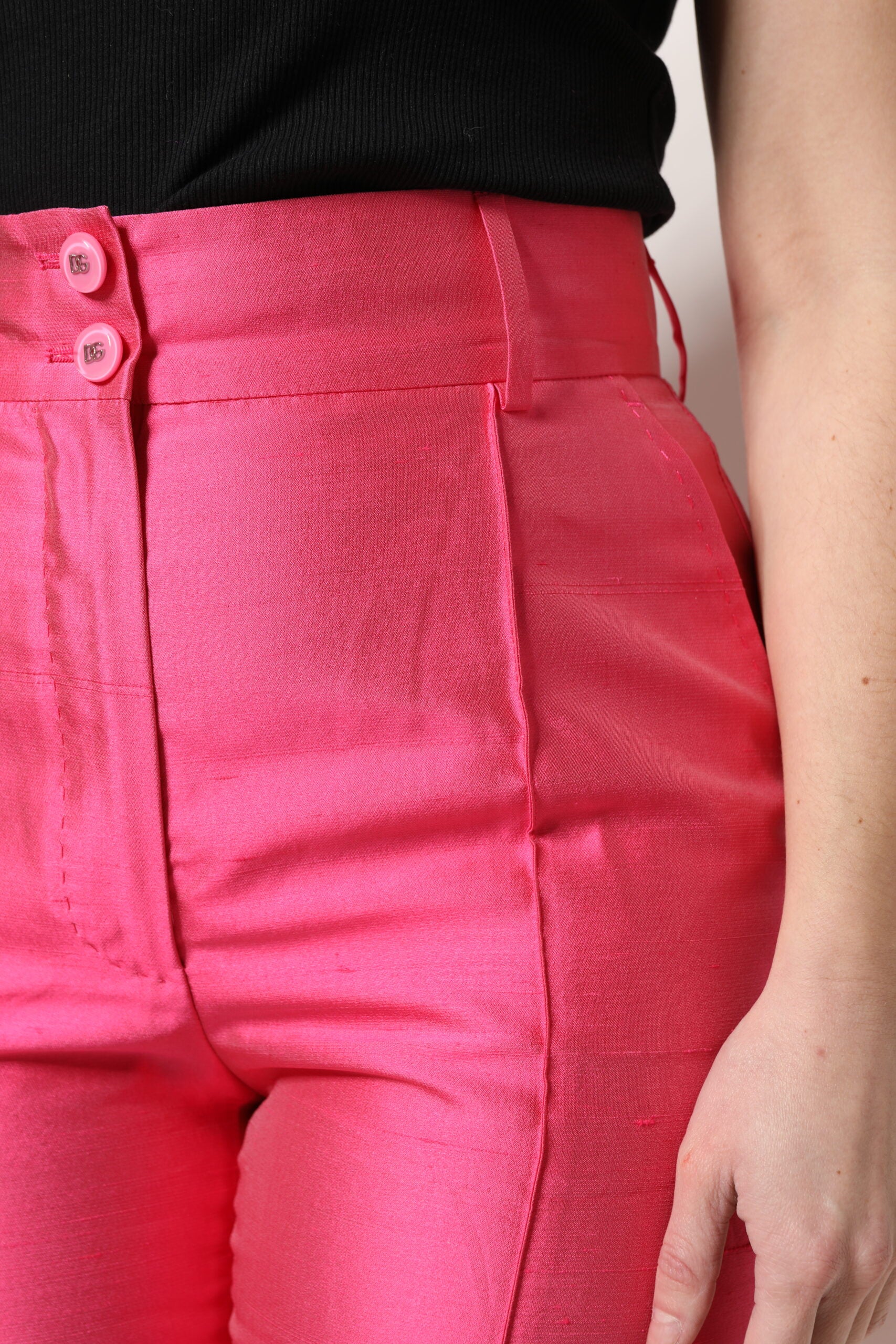 Dolce & Gabbana pink silk high-waisted trousers-5