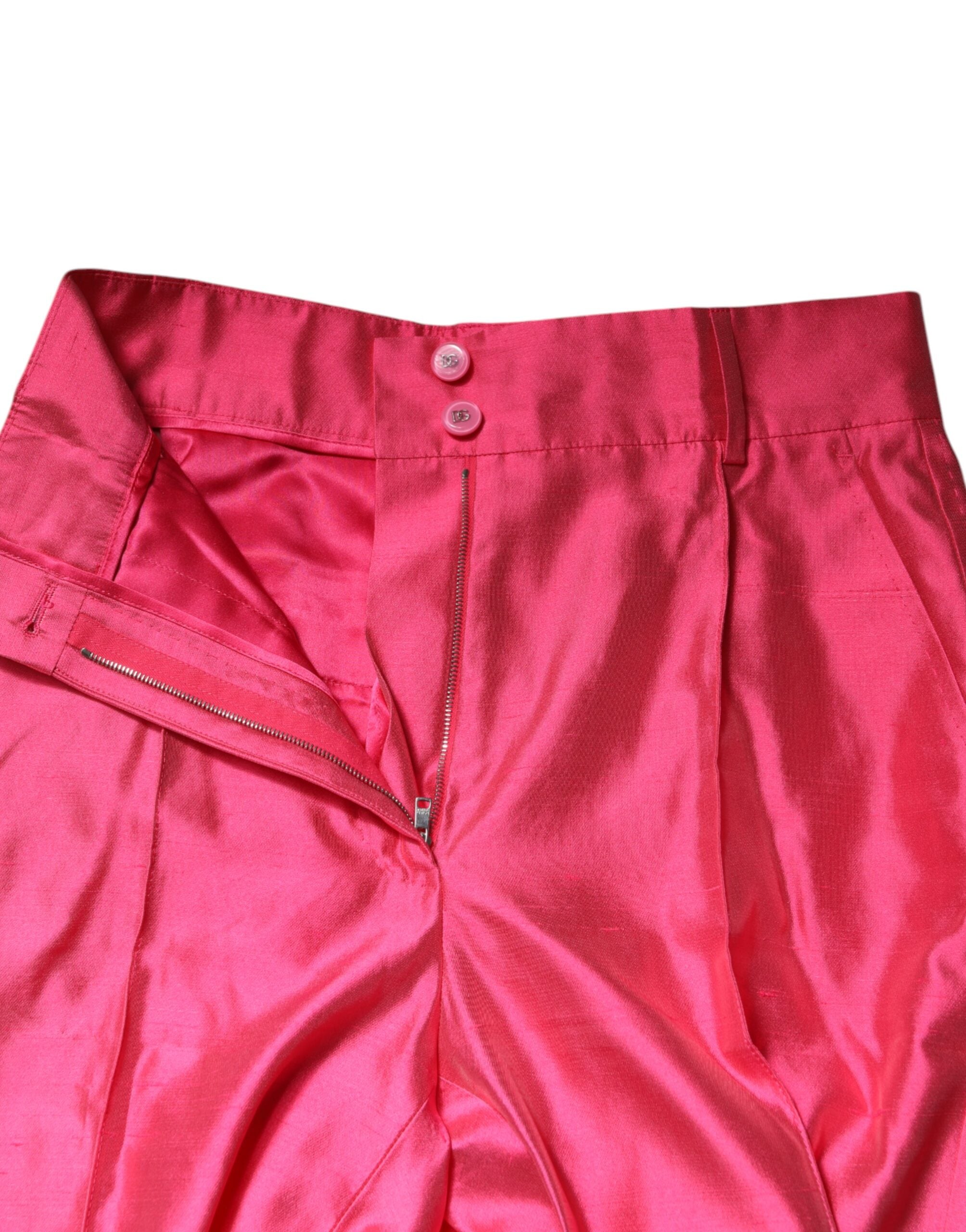 Dolce & Gabbana pink silk high-waisted trousers-6