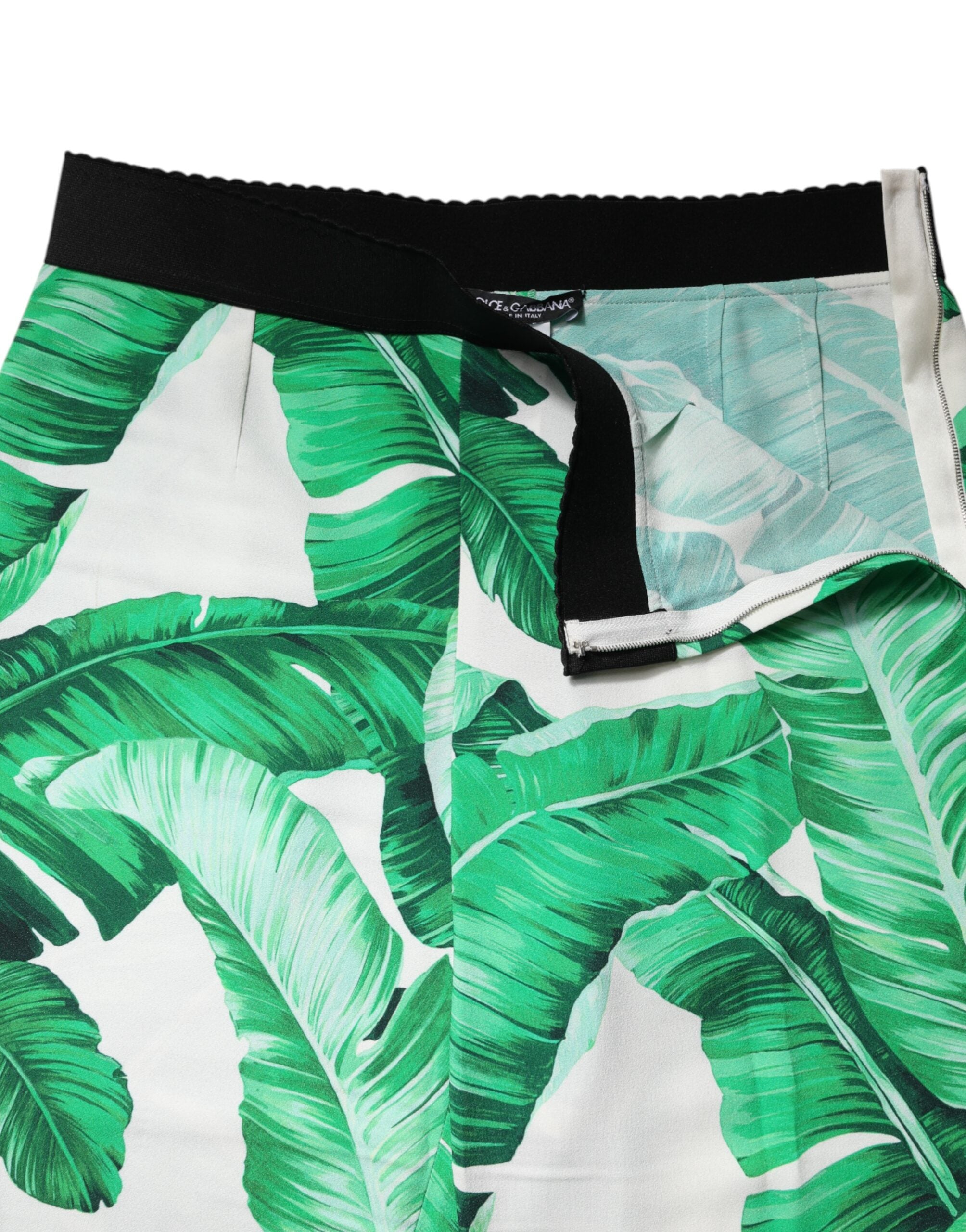 Dolce & Gabbana Weiß Grün Blatt Hohe Taille Hose-6